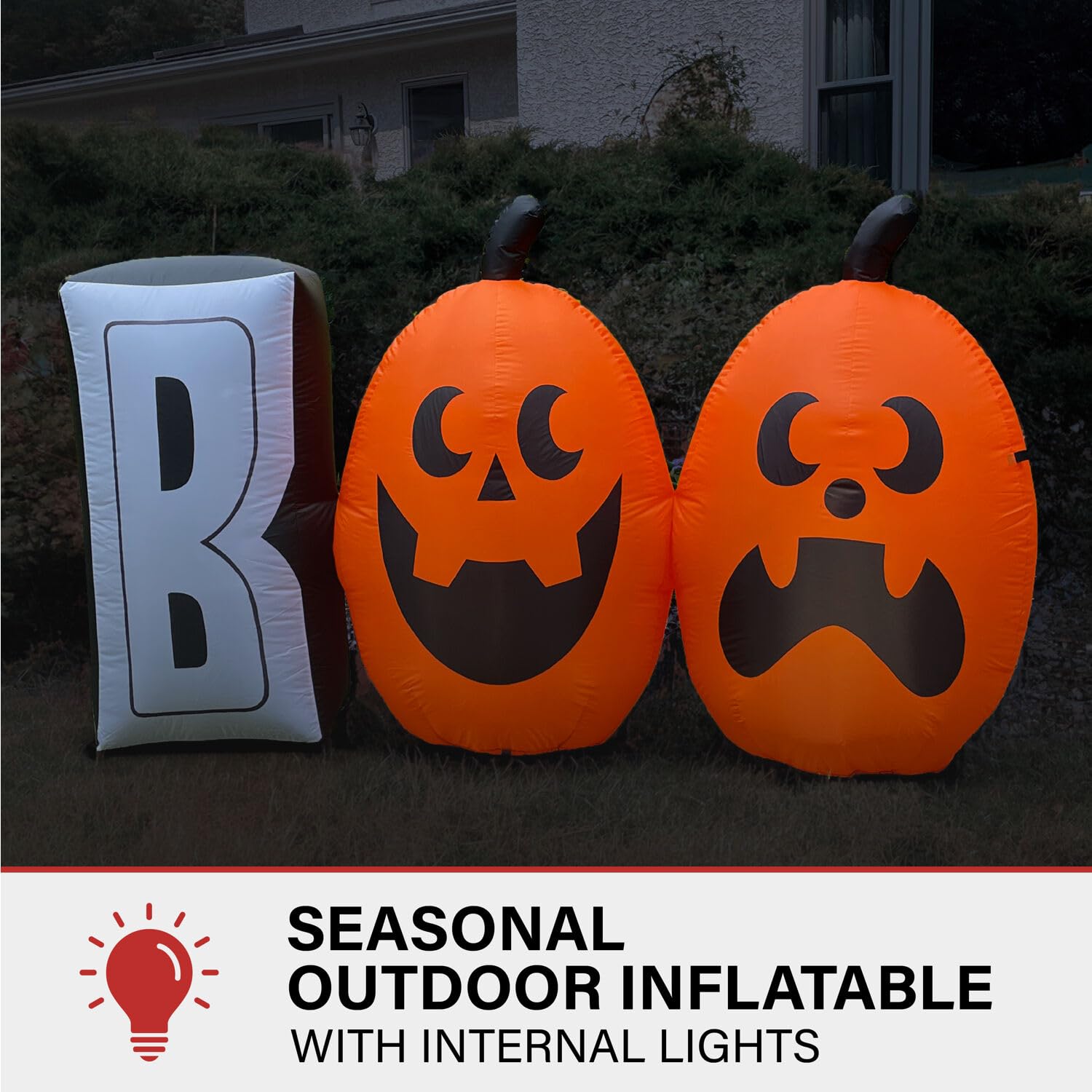 Haunted Hill Farm 4-Ft Tall Boo Sign Blow Up Inflatable with Lights, Outdoor Halloween Inflatable Decoration for Lawn and Yard,
