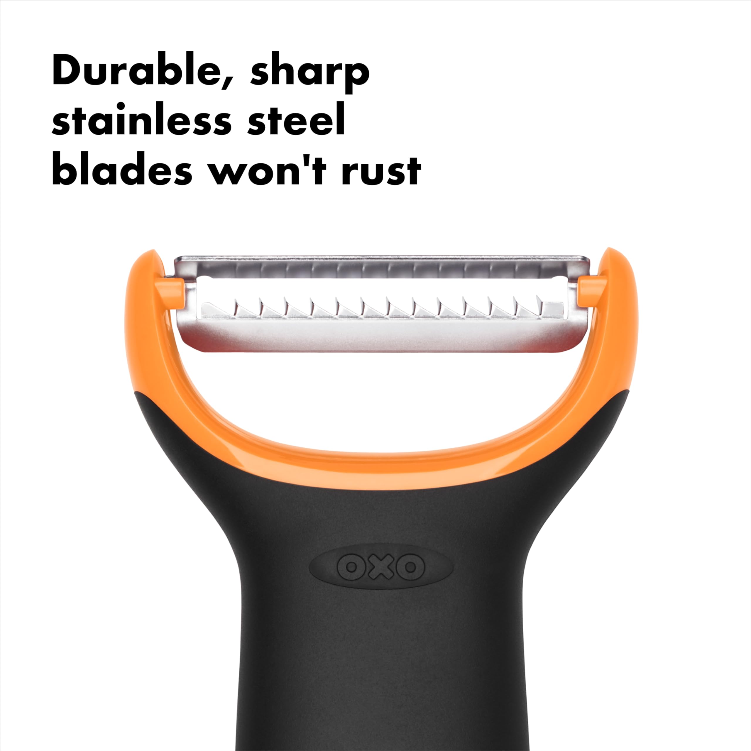 OXO Stainless Steel Y-Peeler, Black, 4.2"W x 8"H, Model 11259100, Good Grips Design