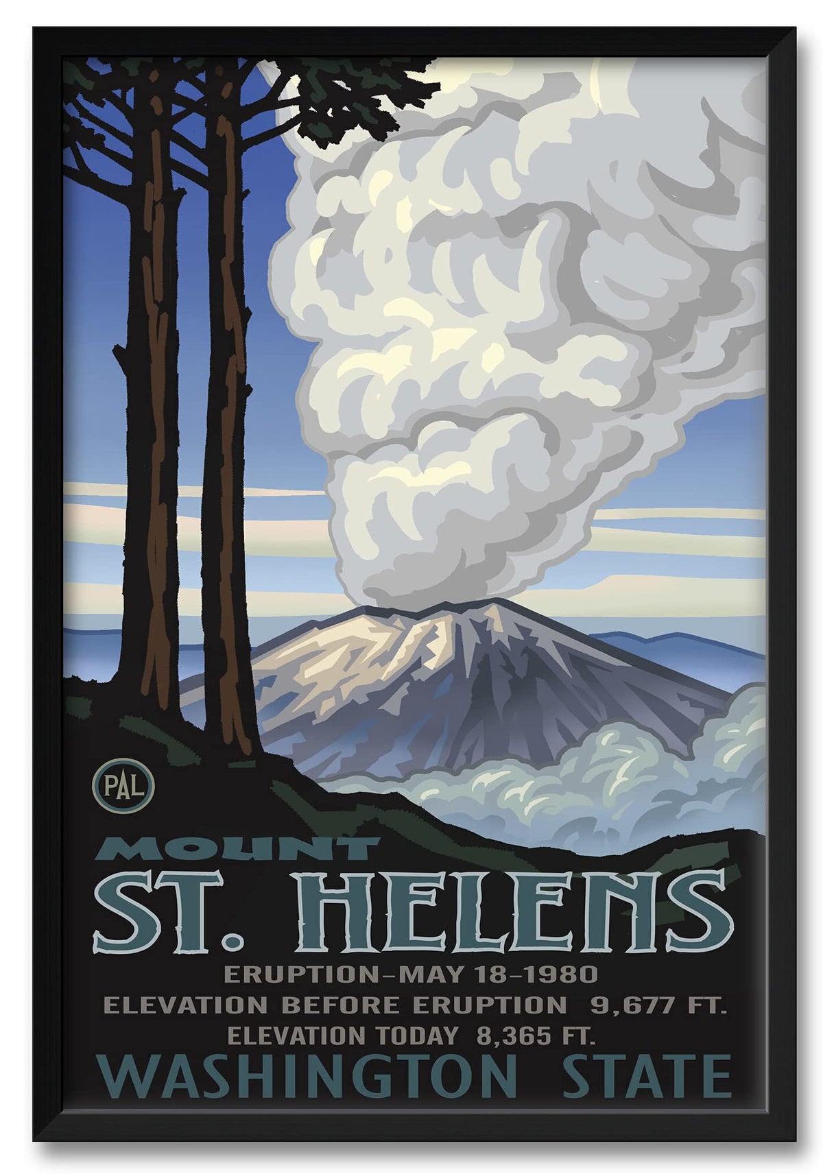 Mount St. Helen'S Washington Eruption Professionally Framed Art Print From Travel Artwork By Artist Paul A. Lanquist Framed Art