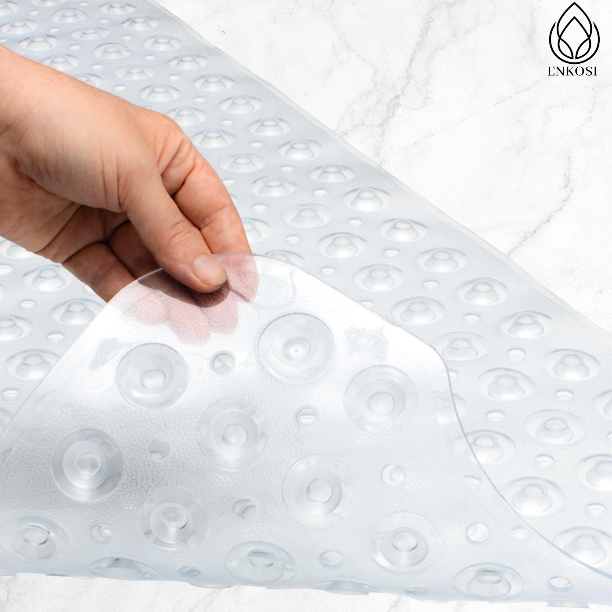 Enkosi Clear Bath Mat Non Slip With Secure Suction Cups - Large Non Slip Bathtub And Shower Mat - Extra Long 40 X 16 Inch Bathro