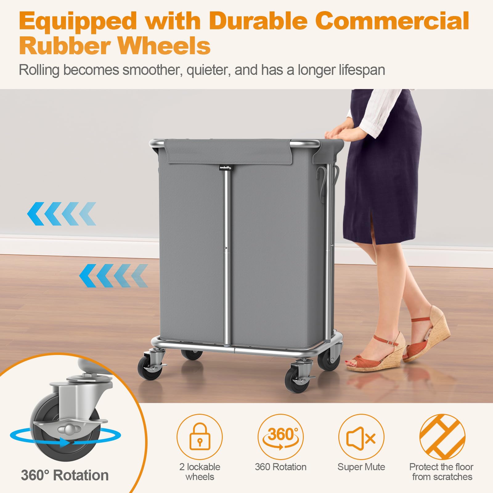 Hodonas Laundry Basket With Wheels, Rolling Laundry Hamper, 46 Gallons (170L), Removable And Machine Washable Liner, Steel Frame