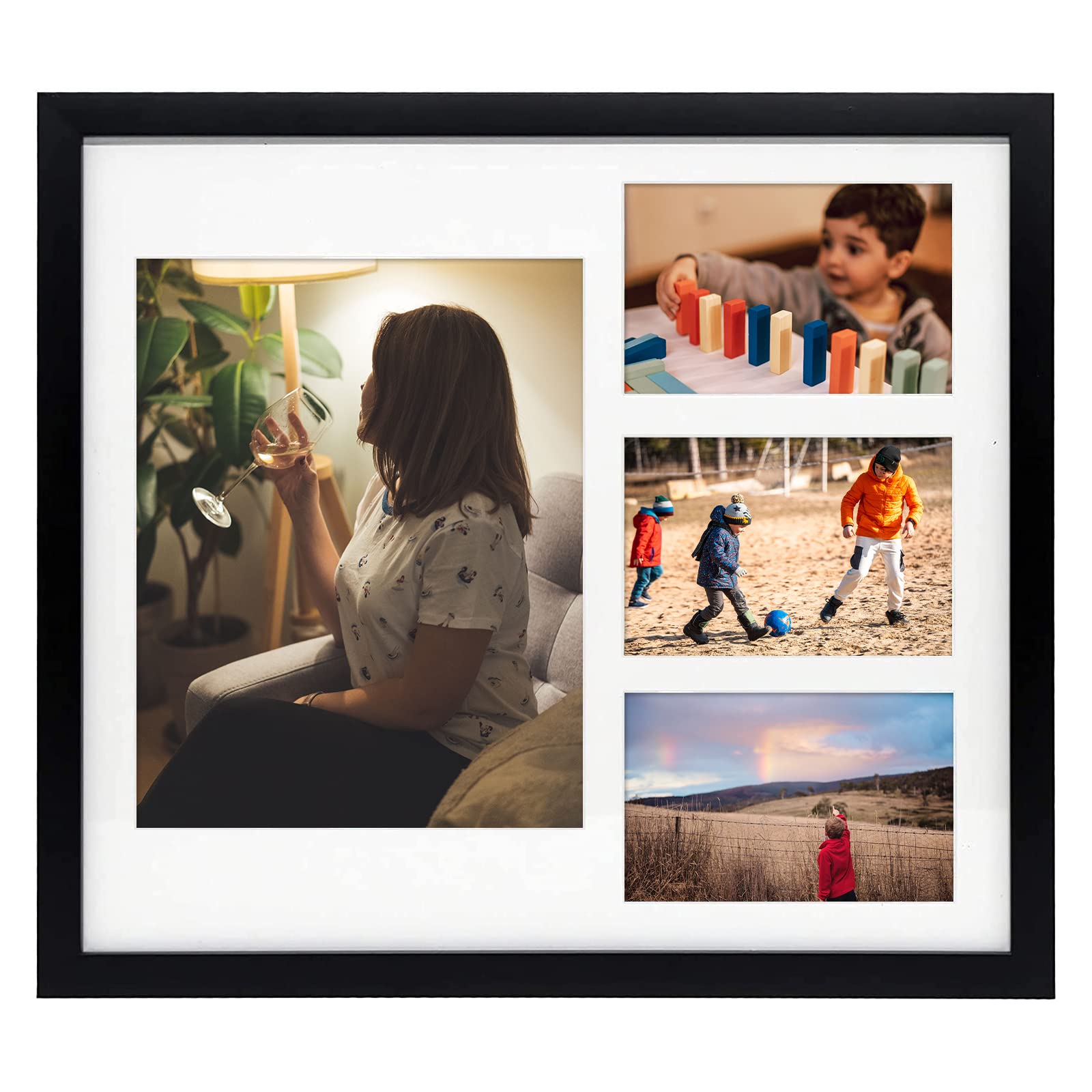 Golden State Art, 14x16 Black Wood Picture Frame - White Mat for 8x10 and 4x6 Photos - Real Glass, Sawtooth Hanger, Swivel Tabs 