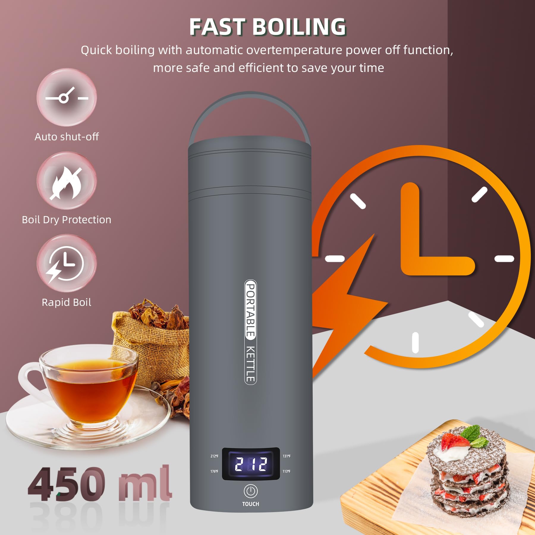 Travel Electric Kettle Portable Small Mini Tea Coffee Kettle Water Boiler, Water Heater With 4 Temperature Control,304 Stainless