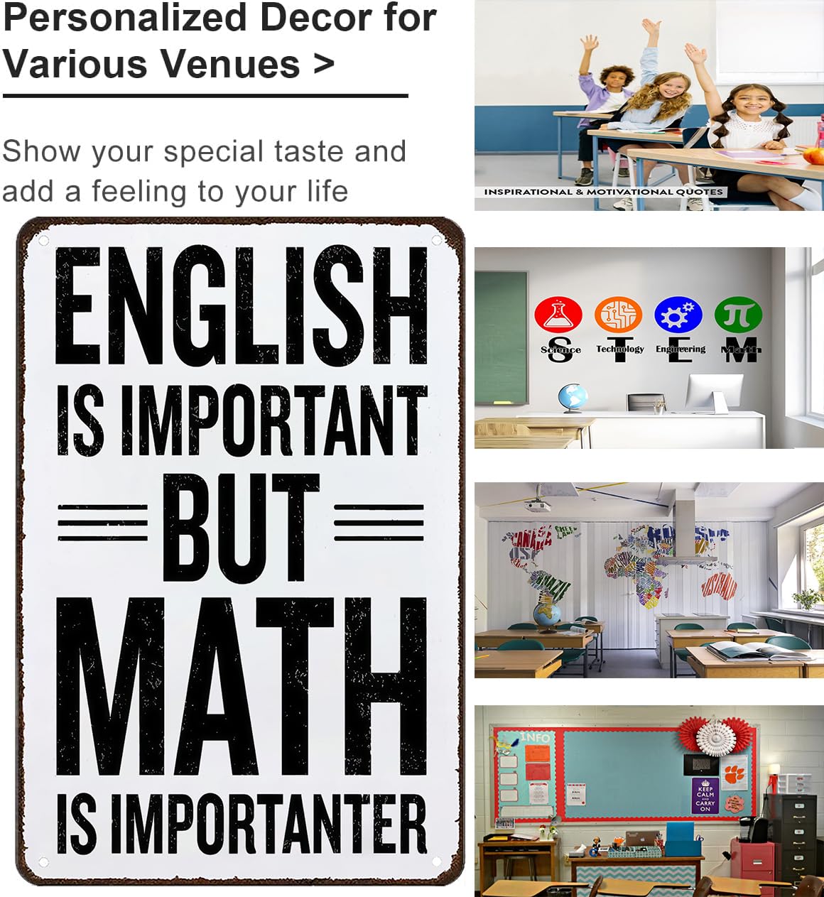 Smilelife Students Teachers Gift English is Important But Math is Importanter Funny Math Class Tin Sign for Home Classroom Study