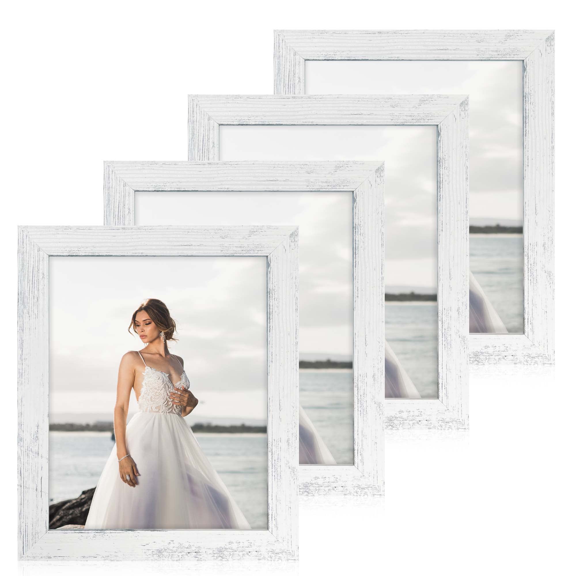 iRahmen 4 Pack 8x10 Picture Frame Black Set with High Definition Glass Photo Frame for Desktop Display and Wall Mounting.