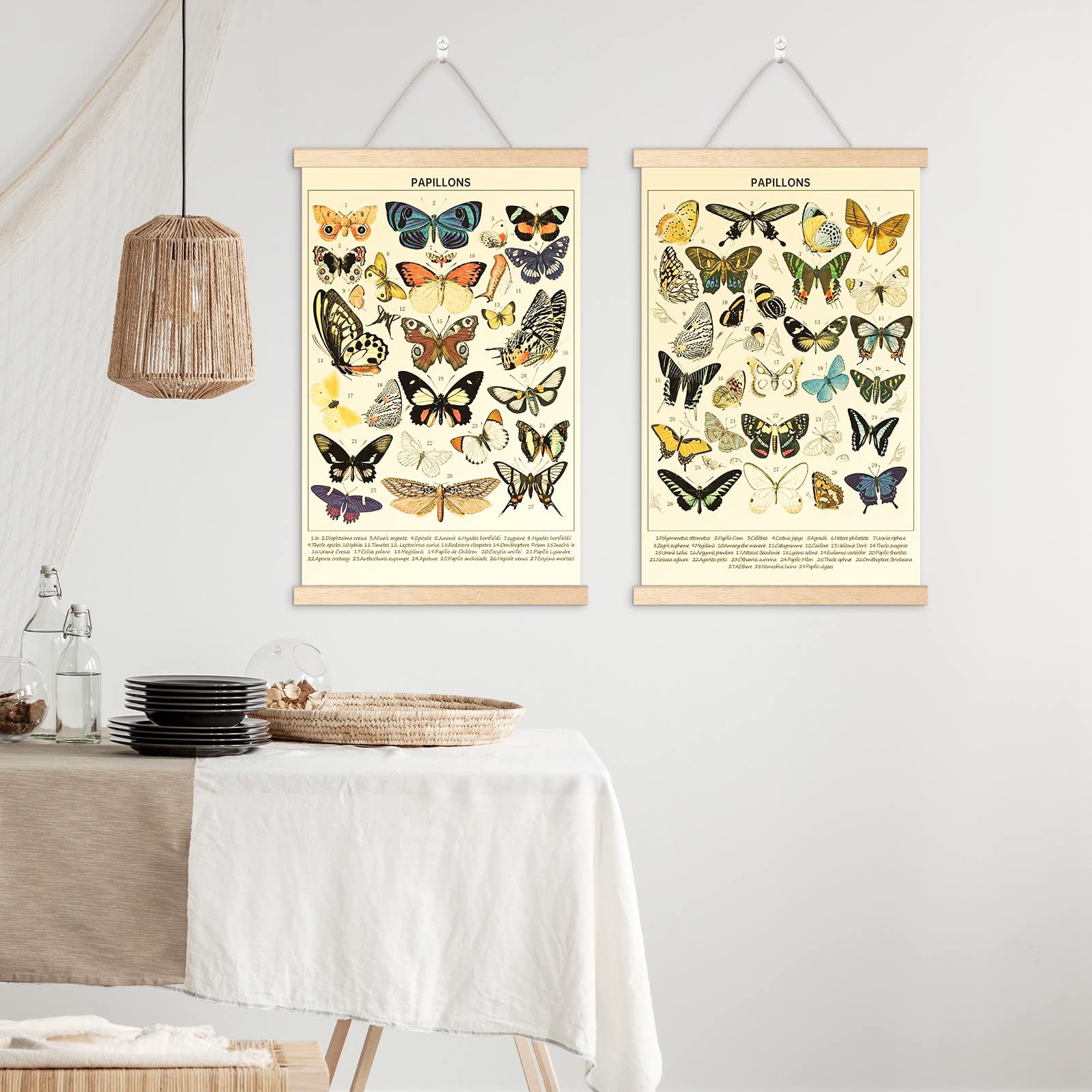 Chenkaiyang 2 Pcs Vintage Butterfly Hanging Poster,Butterfly Wall Hanging Rustic Retro Wall Art Prints Butterfly Chart Poster Fo