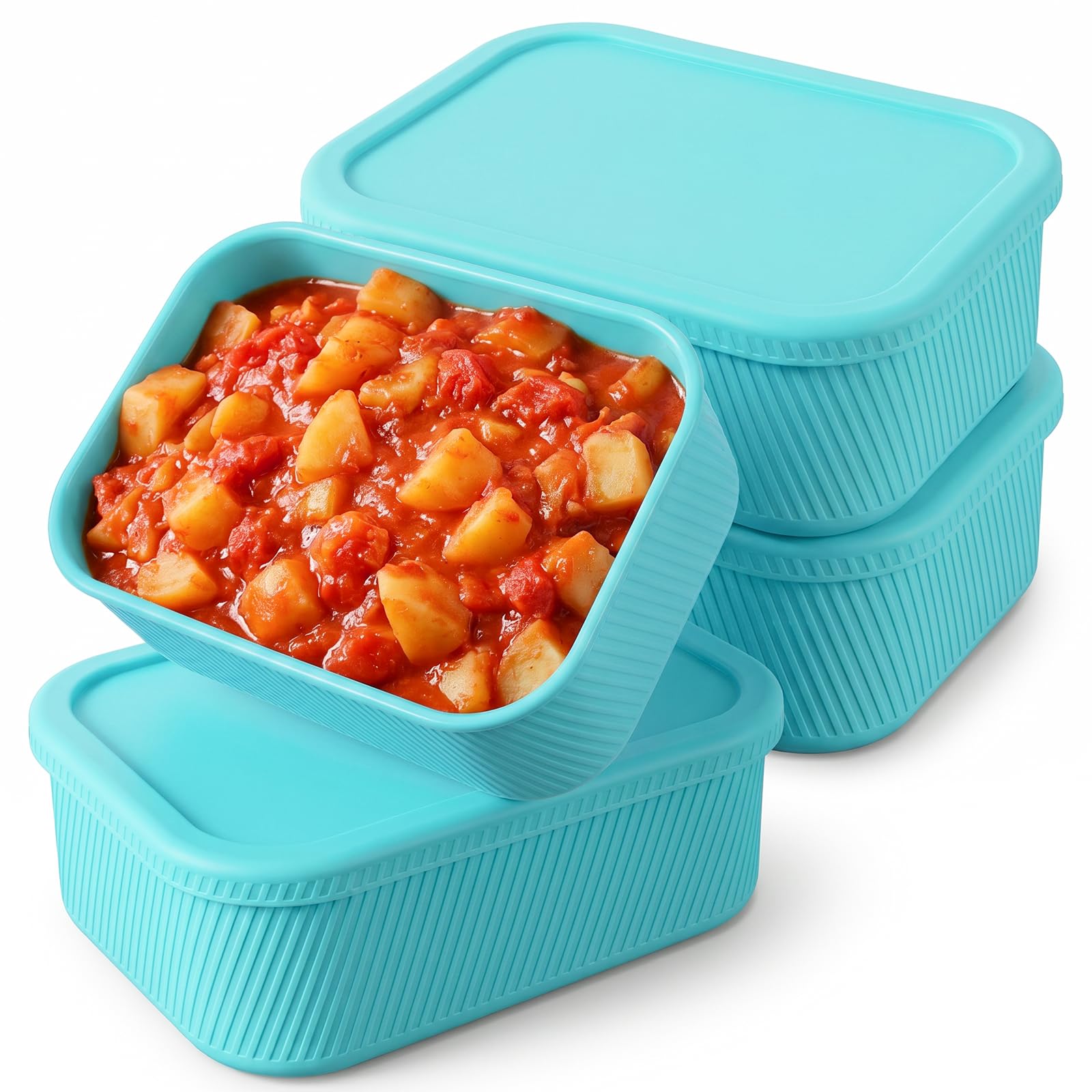 Afcabakila 4 Pcs 6 Cup Silicone Freezer Trays with Lids, Silicone Freezer Containers, Reusable Rectangle Containers for Soups, S