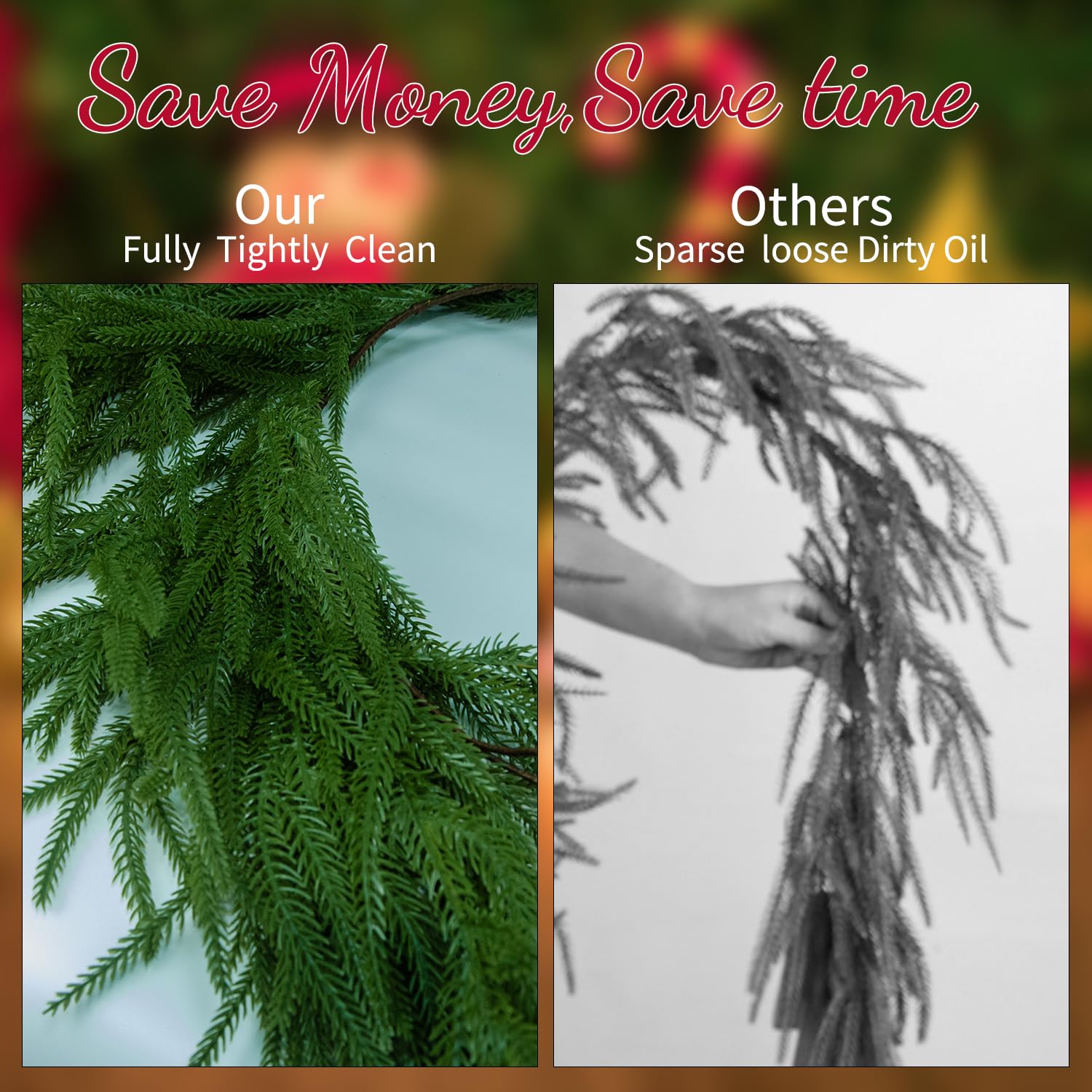 Artificial Christmas Garlands Norfolk Pine Garland 9FT Garlands for Decoration Table, Wall,Mantle, Indoor, Outdoor