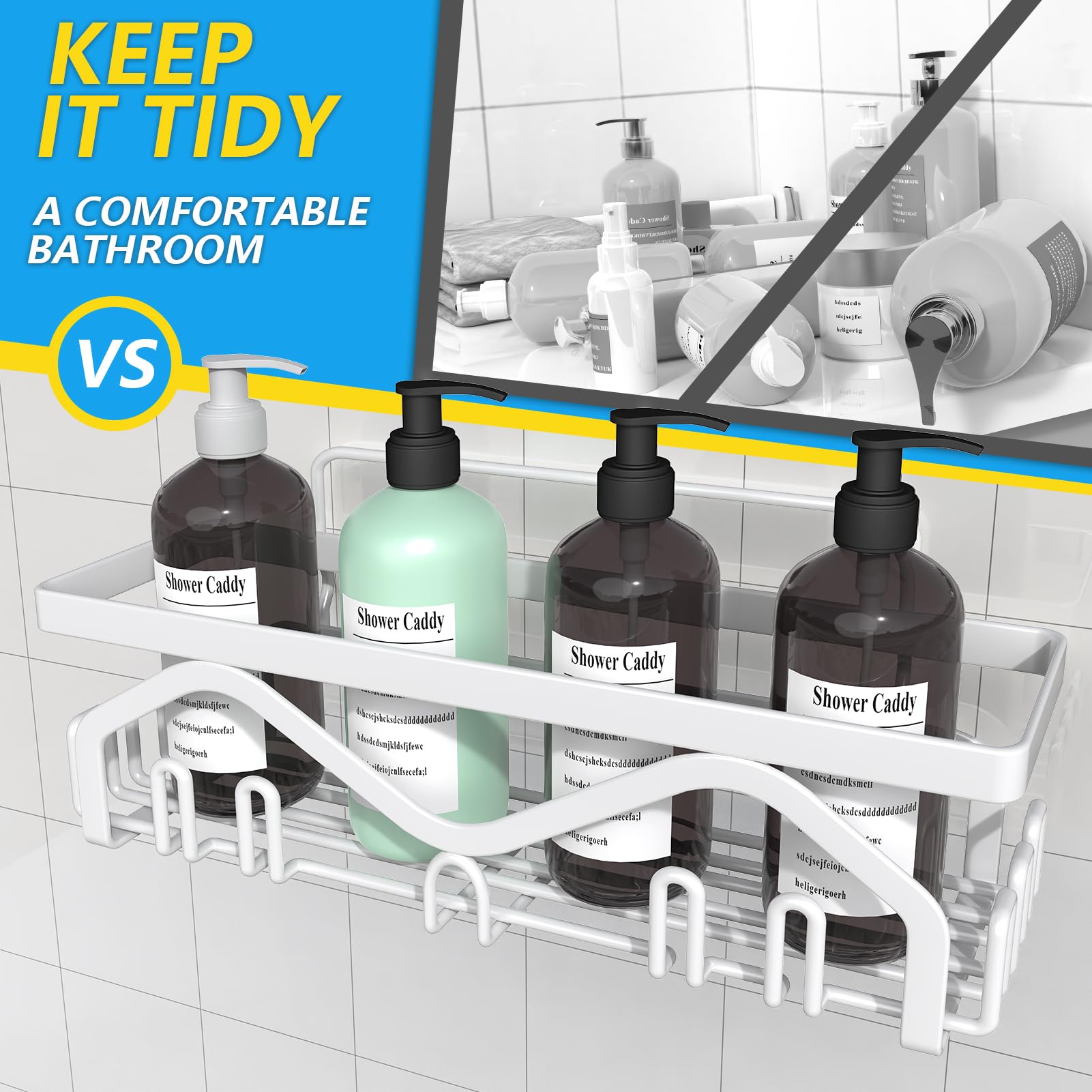 Coraje Shower Caddy, Shower Shelves [5-Pack], Adhesive Shower Organizer No Drilling, Large Capacity, Rustproof Bathroom Shower O