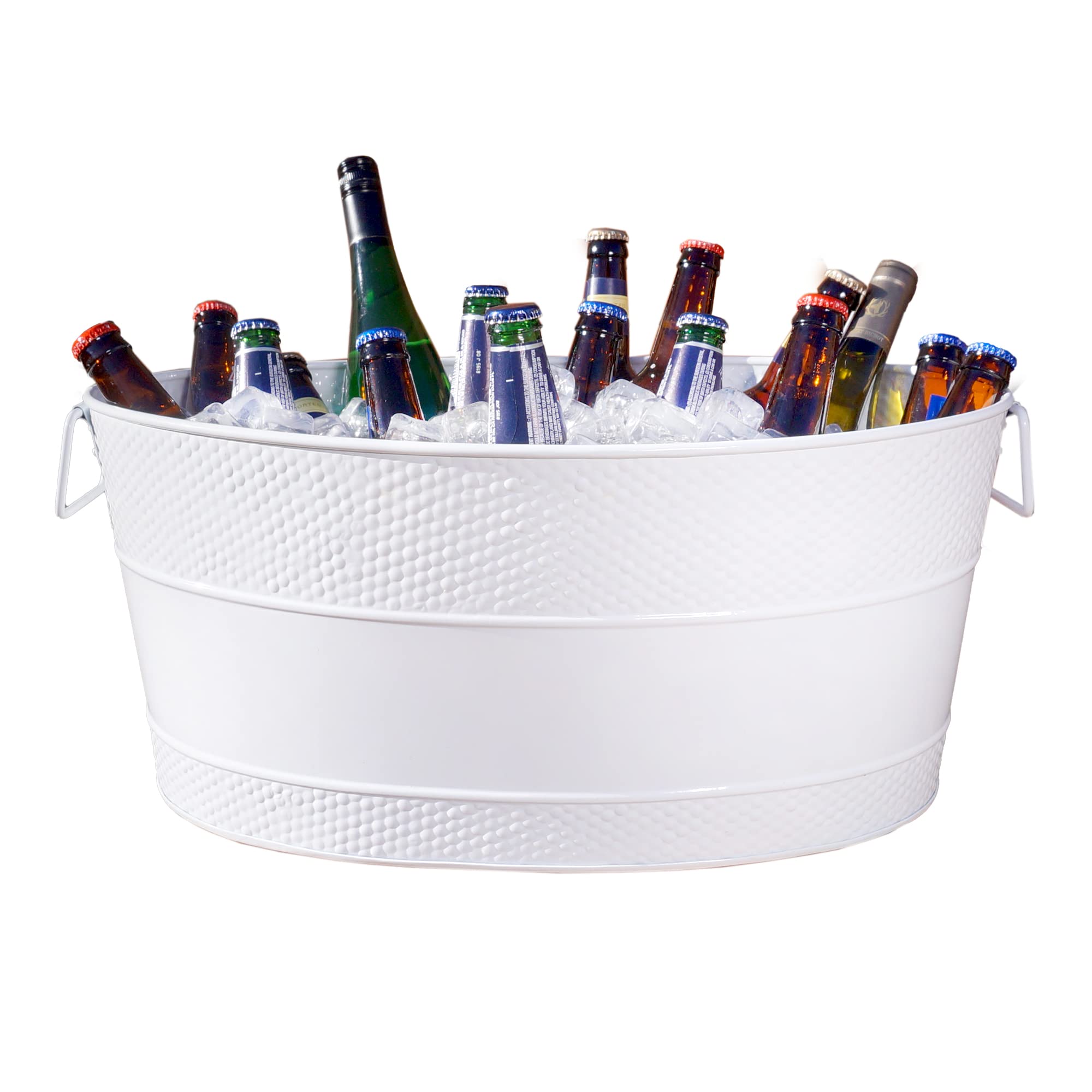 Brekx Modern White Aspen Galvanized Metal Ice And Drink Bucket, Beverage Tub For Parties, 25-Quart