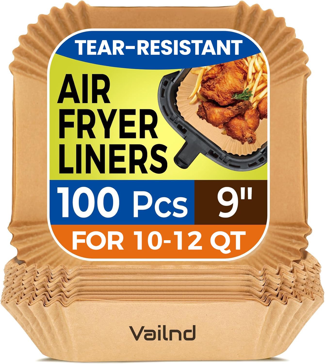 Vailnd 100Pcs 9 Inch Air Fryer Liners Disposable Square For 1012 Qt