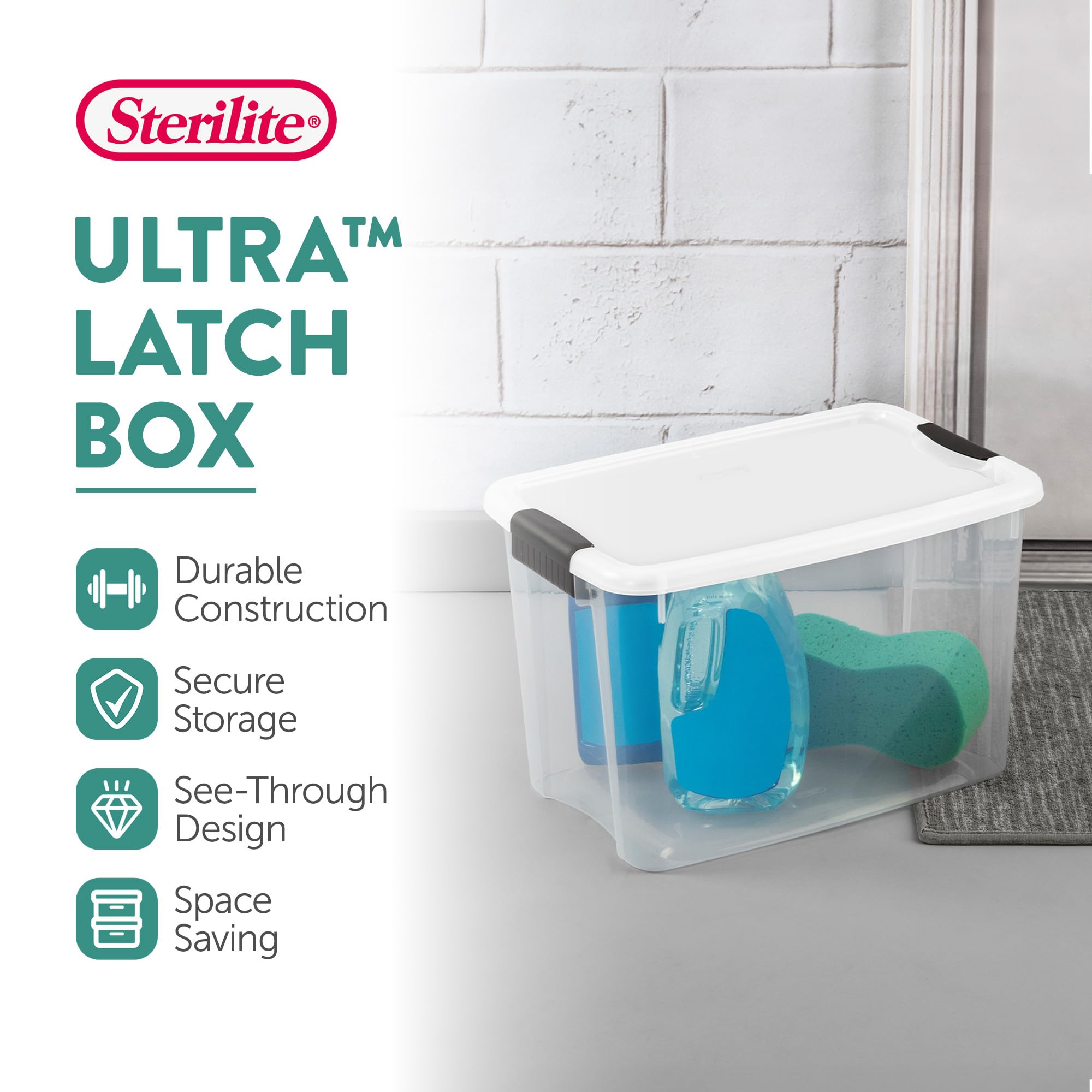 Sterilite 30 Qt Ultra Latch Box Stackable Storage Bin With Latching Lid, Organize Crafts, Clothes In Closets, Basements, Clear W