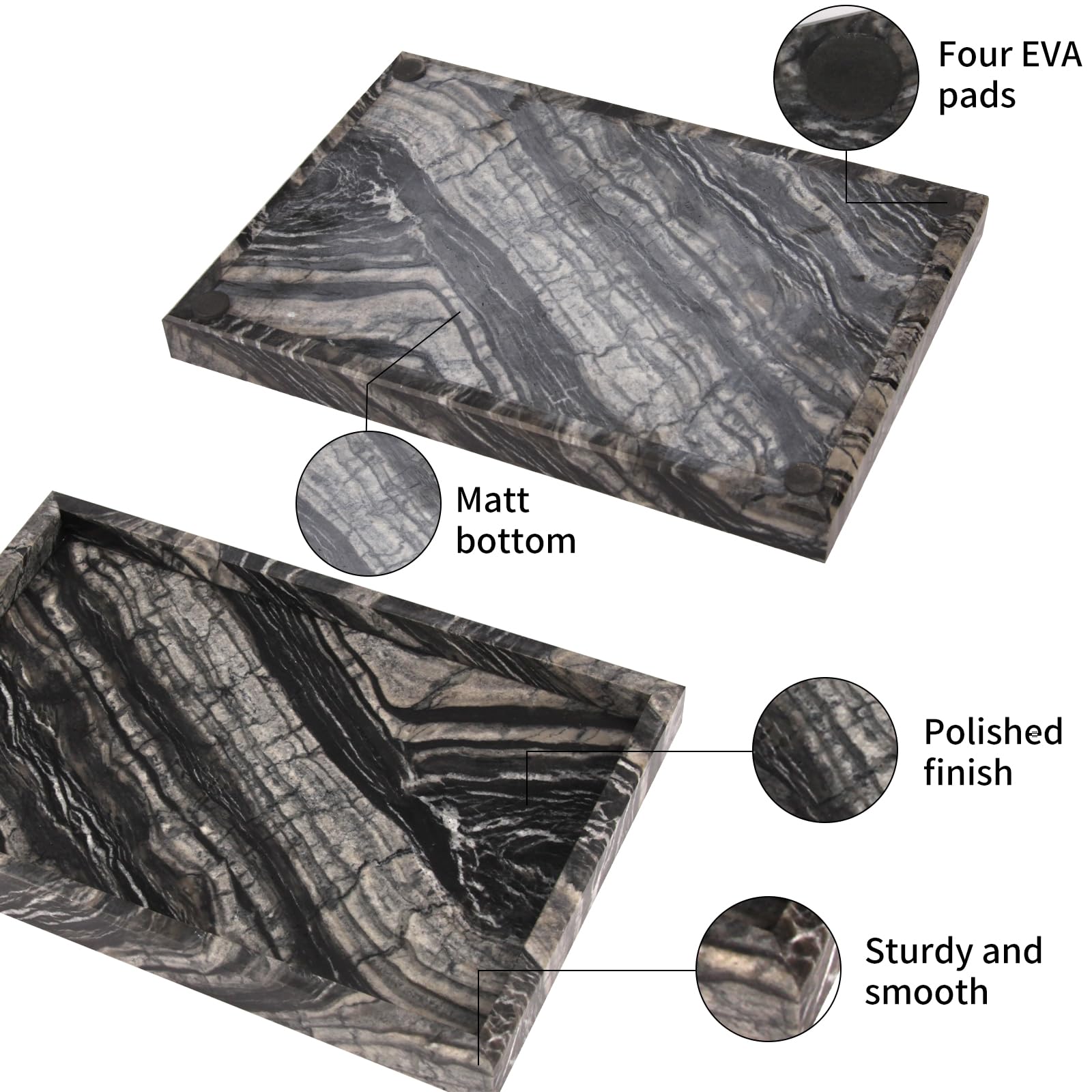 Heshibi Marble Bathroom Vanity Tray, Natural Luxury Ancient Wood Grain Vanity Home Kitchen Table Tray, Stone Decorative Countert