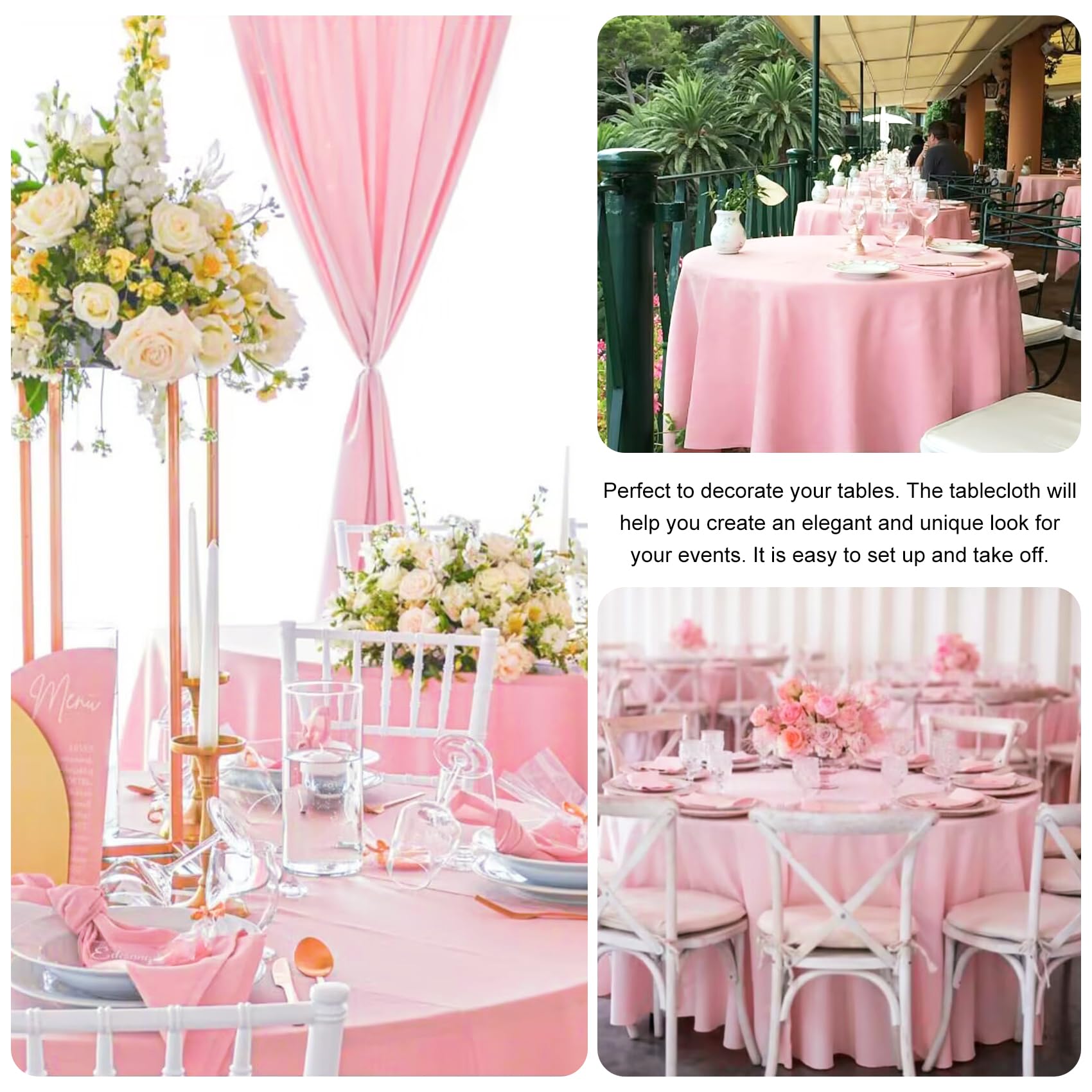 Jalancy 4 Pack Round Tablecloth 90 Inch Polyester Round Table Cloth Pink Tablecloths For Round Tables Washable Fabric Table Cove
