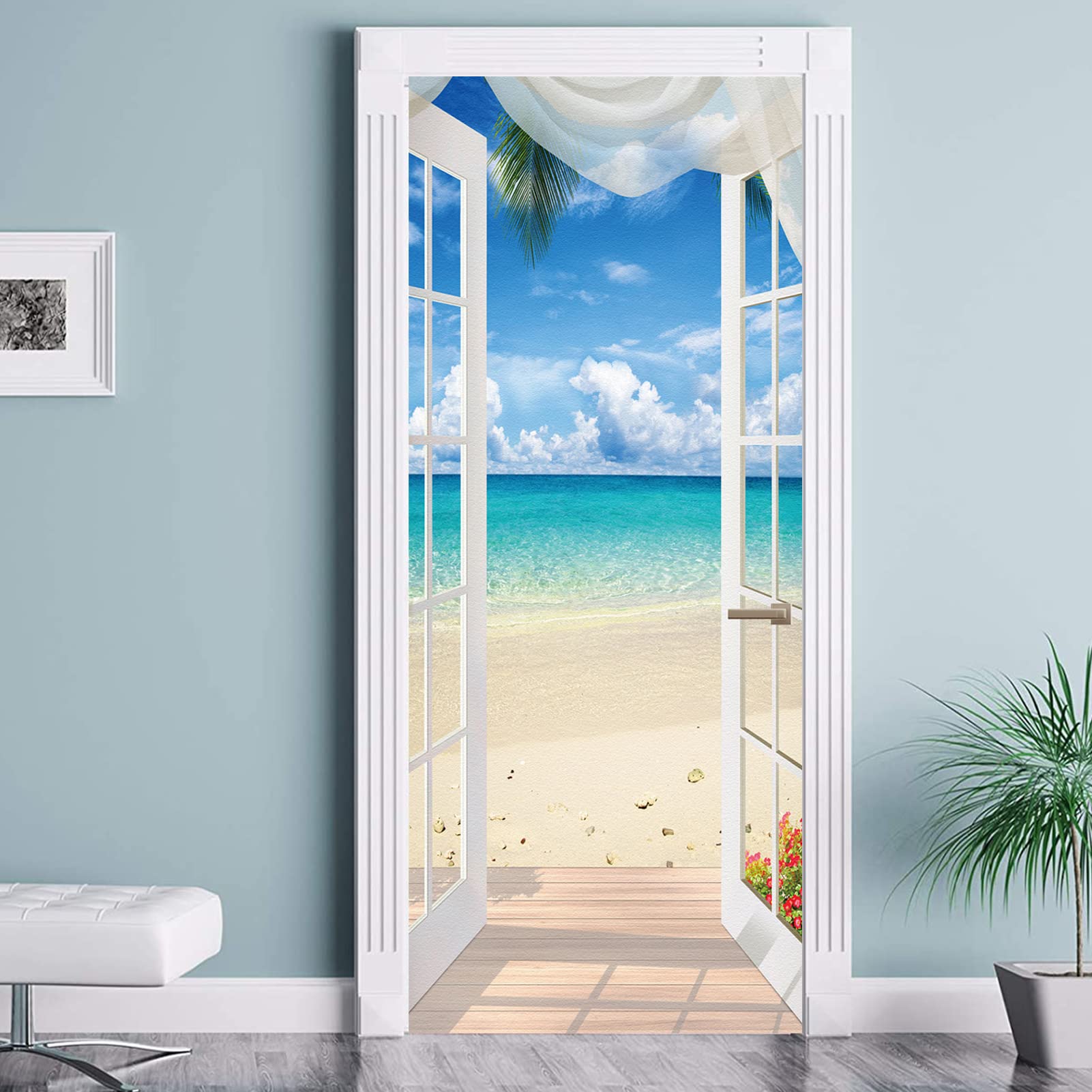 Urcolor Door Sticker Wallpaper Murals Peel And Stick Removable Vinyl Decals For Home Decor, 30.3'' X 78.7'' Seascape