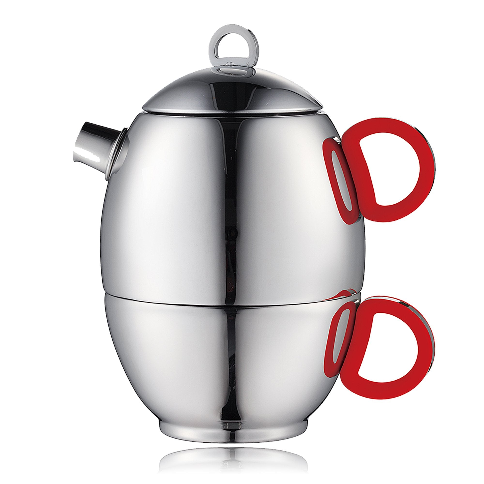 Minos Stunning Stainless Steel Teapot And Cup For One Set With Silicon Handle  8.5 Oz Liquid Capacity  Handpolished, Scratch,