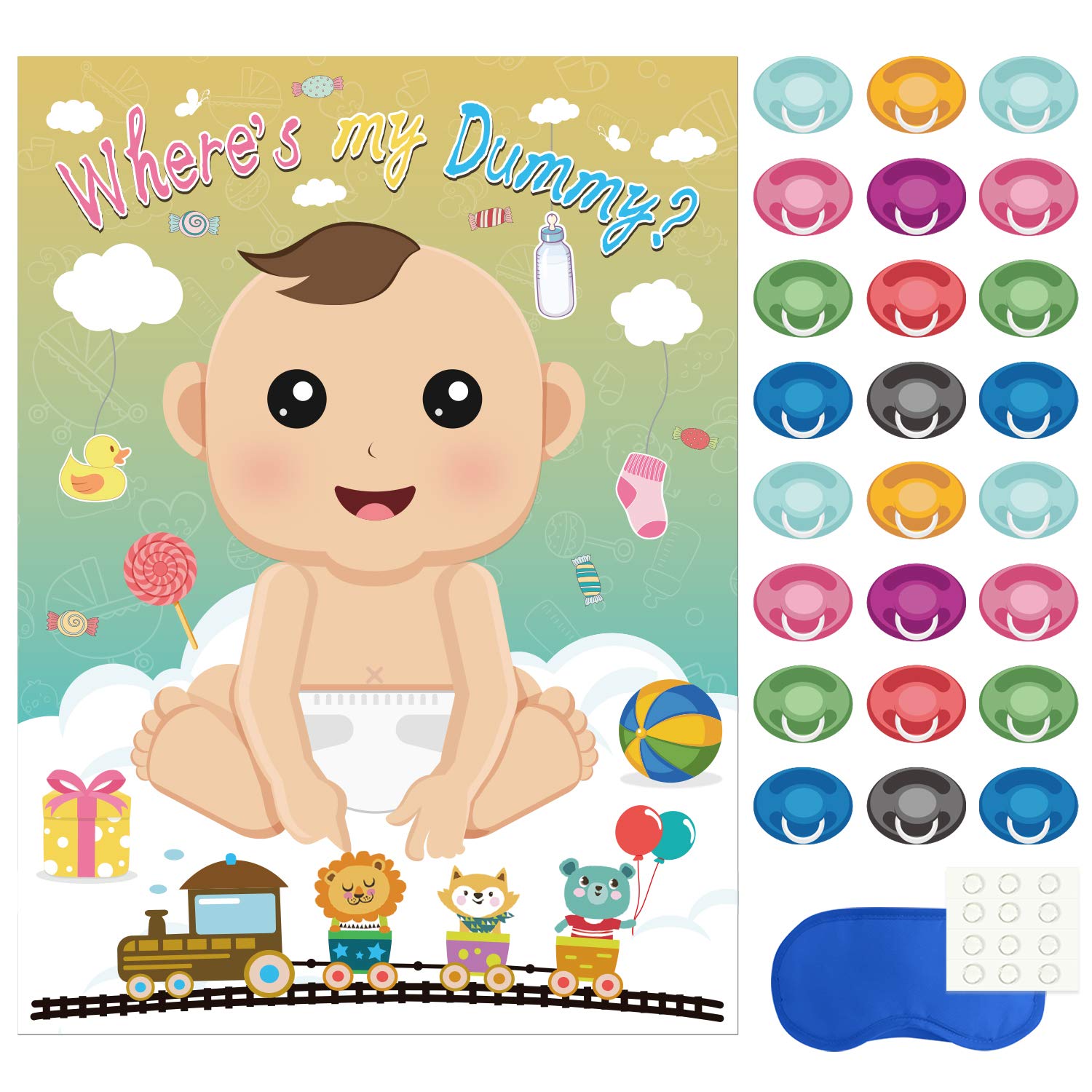 Fepito Baby Shower Party Games,Juegos Para Baby Shower,Pin The Dummy On The Baby Game With 24Pcs Pacifier Stickers For Baby Show
