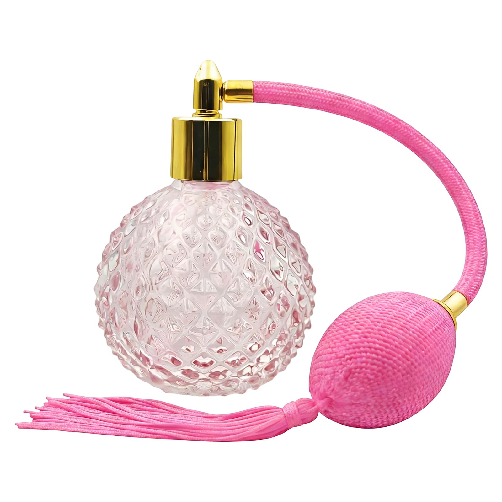 Retro Crystal Perfume Bottle, 80ml Refillable Pink Perfume Atomizer Empty with Pink Long Tassels Vintage Spray Atomizer Pump Gla
