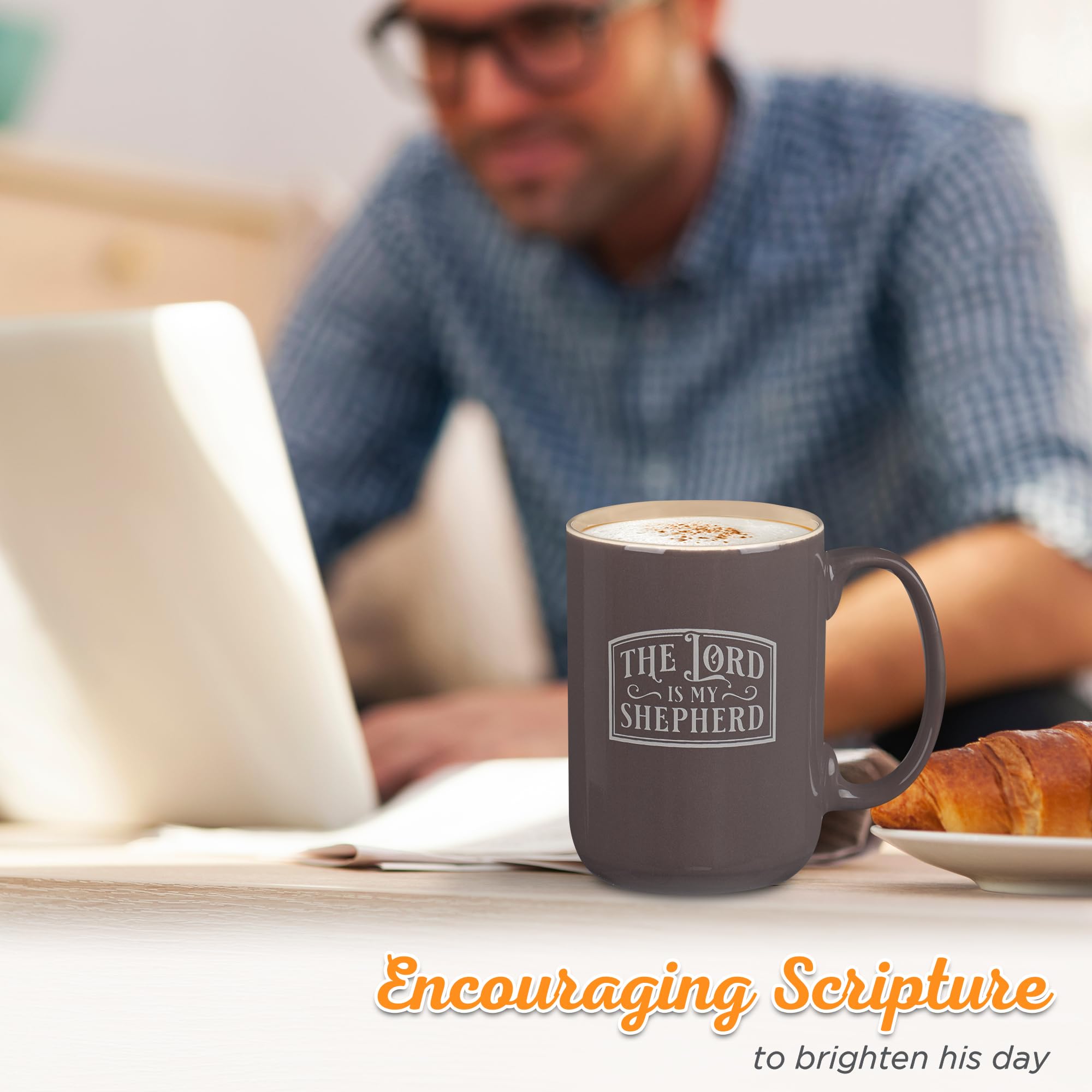 Christian Art Gifts Large Ceramic Coffee & Tea Mug for Men & Women: Lord is My Shepherd Bible Verse, Brown & Khaki Tan, 14 oz.