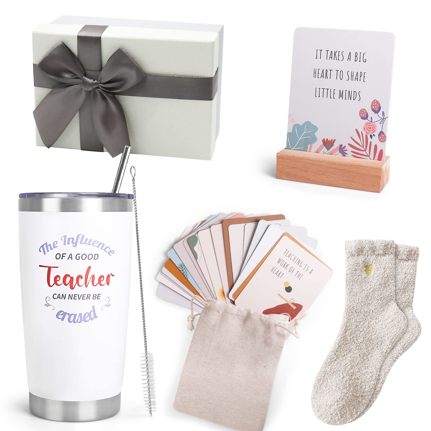 Teacher Gifts, Teacher Appreciation Gifts with 20 OZ Insulated Tumbler, Affirmation Cards Unique Gift Ideas for Women, Cozy Sock