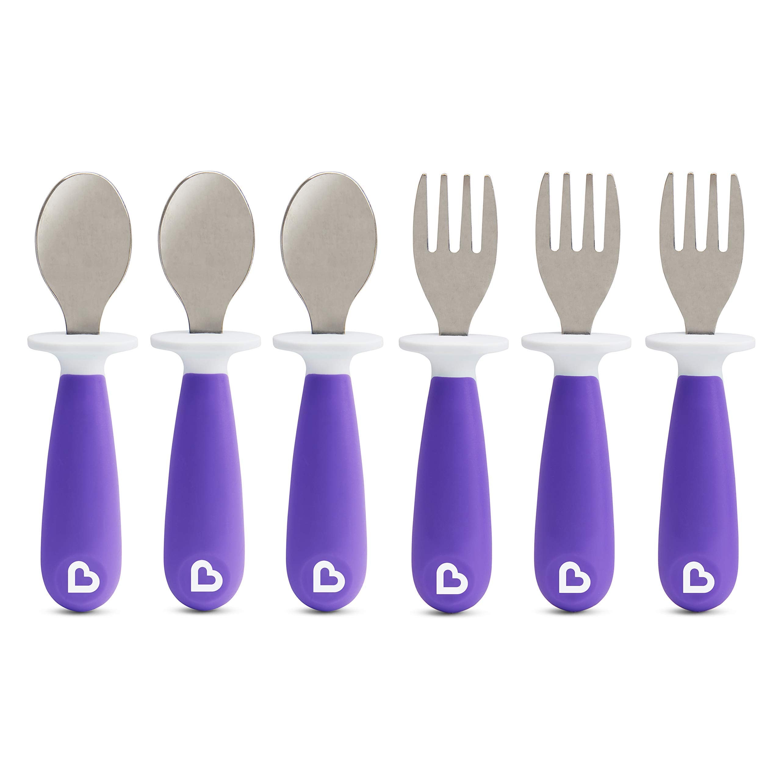 Munchkin Raise Toddler Fork and Spoon Utensil Set, 6 Pack, Purple