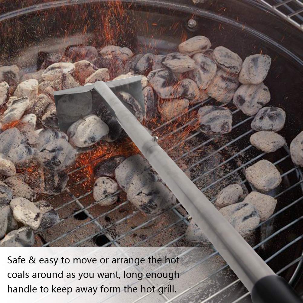 Charcoal Grill Rake Grill Ash Tool Accessories Charcoal Kettle Grill Pizza Oven Ash Rake Stainless Steel-32 inch