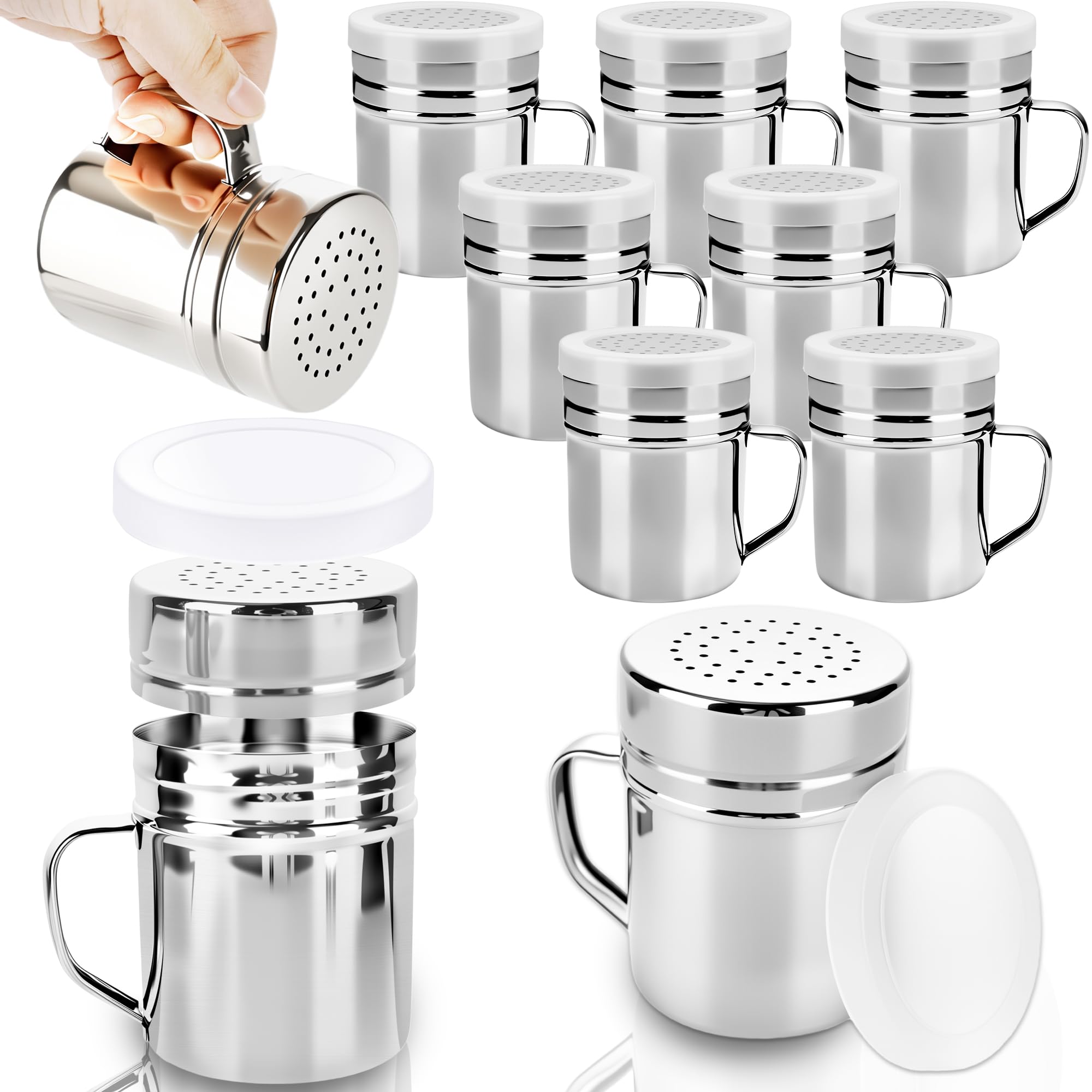 10 Pcs 10 OZ Stainless Steel Salt Pepper Shakers Seasonings Spice Shakers with Cap and Handle for Kitchen Baking Cumin Salt Chil