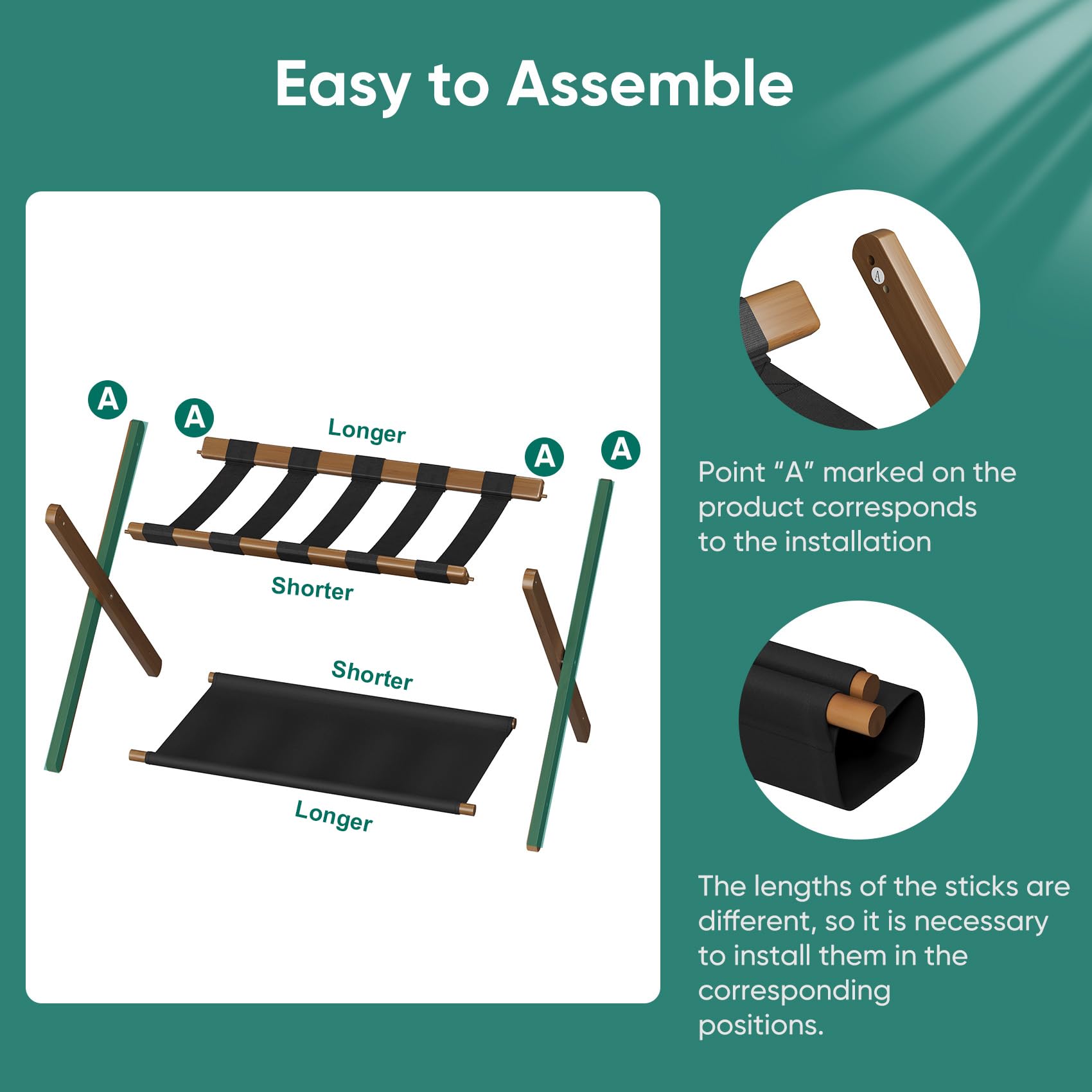 Smuxee Walnut Bamboo Luggage Rack For Guest Room, Foldable Suitcase Stand With Storage Shelf, Easily Assembled Luggage Stand Wit