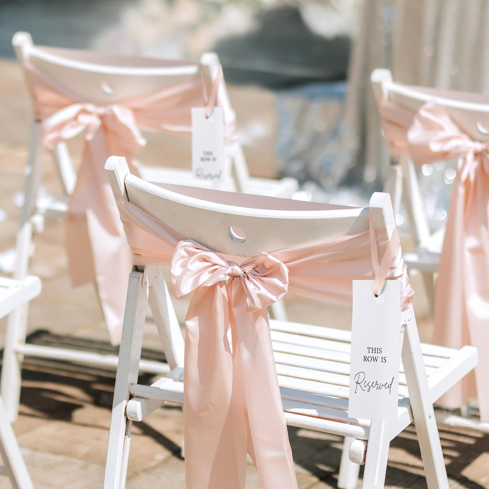 Clabby 12 Pack Reserved Chairs Signs with Ribbon for Wedding Reception Party Restaurant This Row Is Reserved Signs Hanging Signs