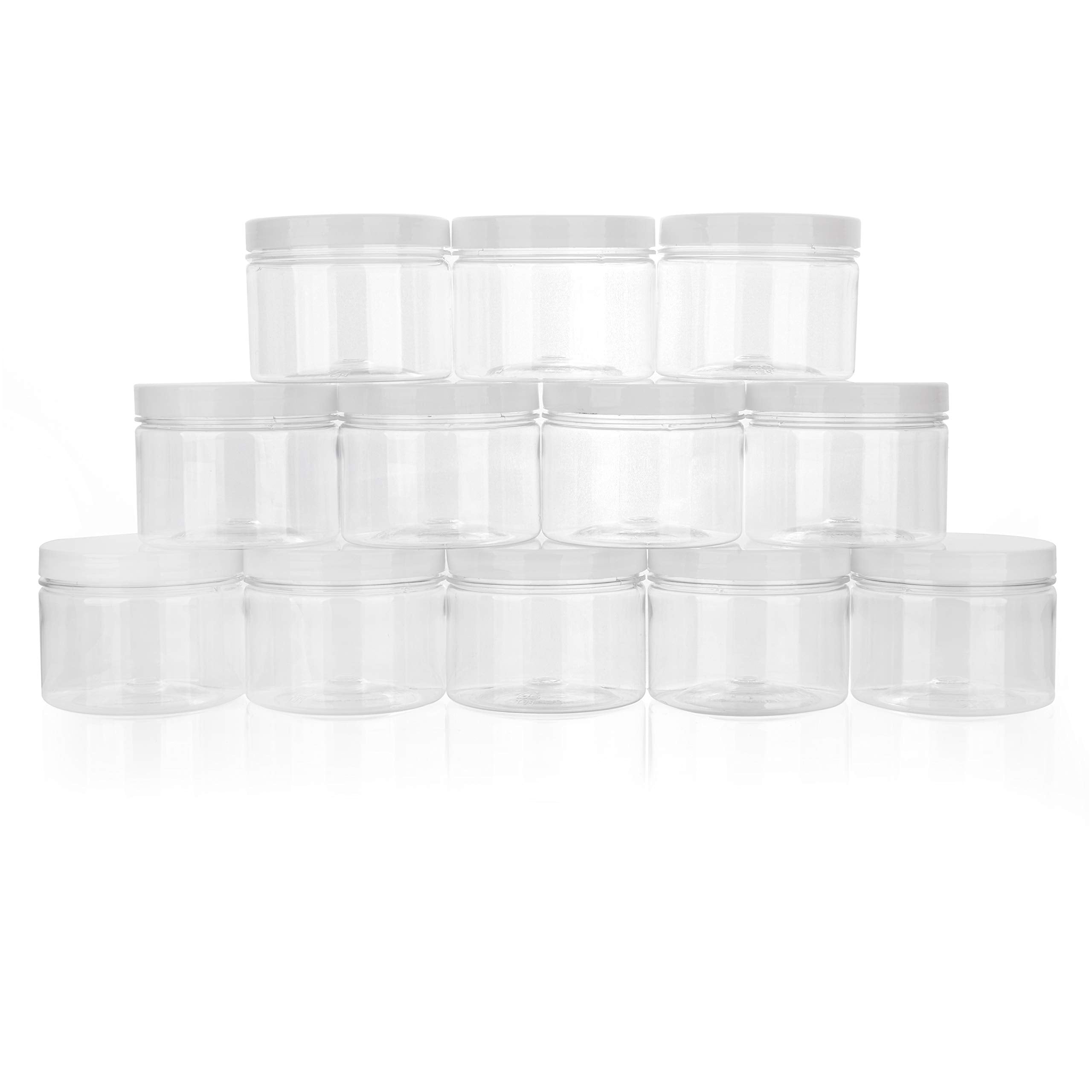 Healthy Packers Slime Containers With Water-Tight Lids (8 Oz, 12 Pack) - Clear Plastic Food Storage Jars With Individual Labels-
