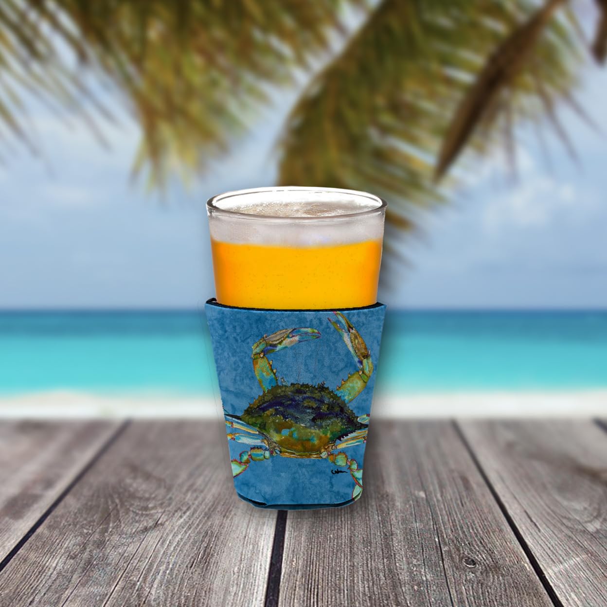 Crab on blue Red Solo Cup Beverage Insulator Hugger
