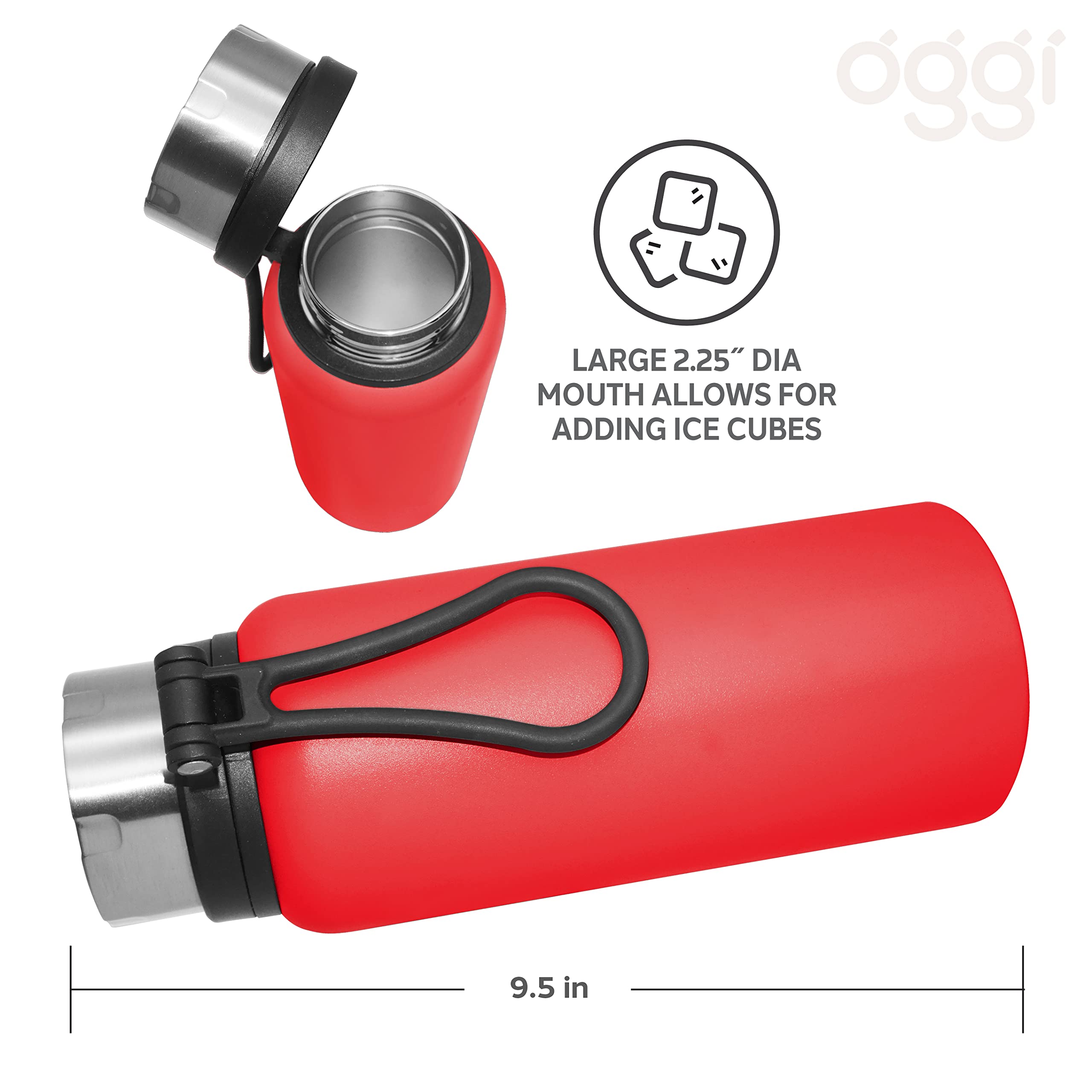 Oggi Terrain Insulated Stainless Steel Water Bottle - Large 32-Ounce Capacity, Also Suitable For Coffee & Hot Drinks, Red