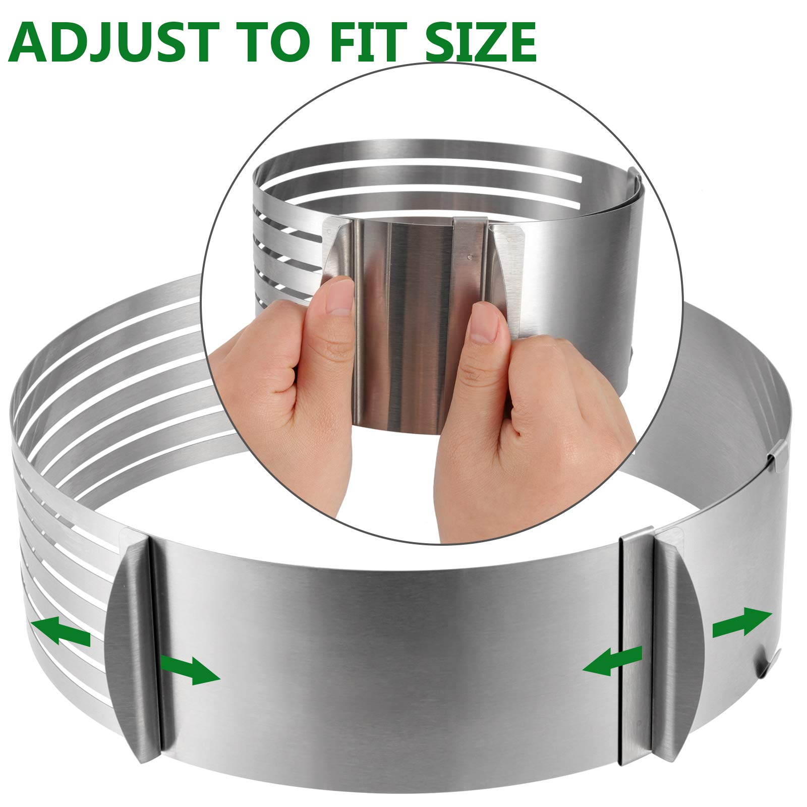 2 Pcs Adjustable Cake Ring Cutter, Hakzeon Stainless Steel 7-Layered Cake Slicer Leveler 6-8 Inch, 9-12 Inch Mousse Slicing Roun