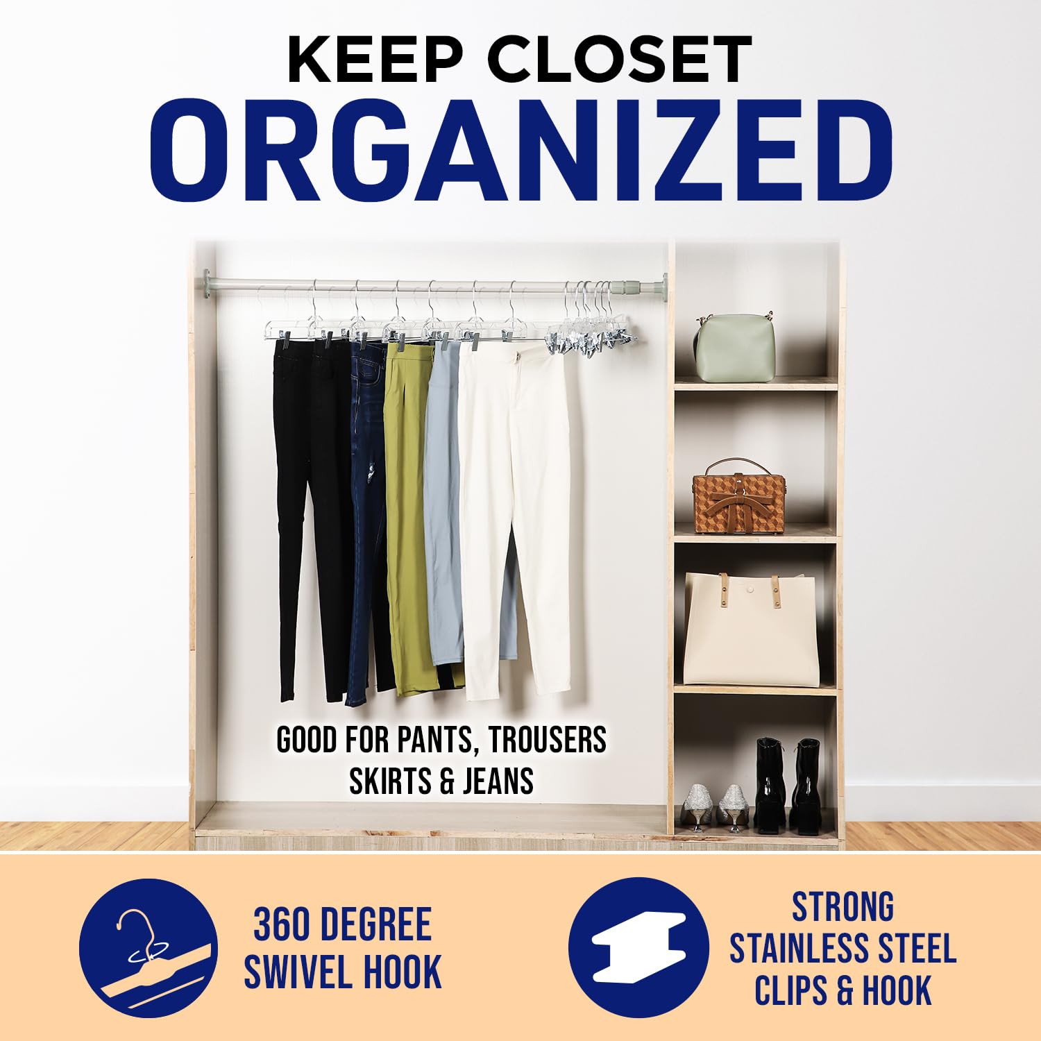 Lifemaster Clear Plastic Hangers - 12 Pieces 14 Inches Anti-Slip Space-Saving, Closet Organization Solution - Pants, Trousers, S