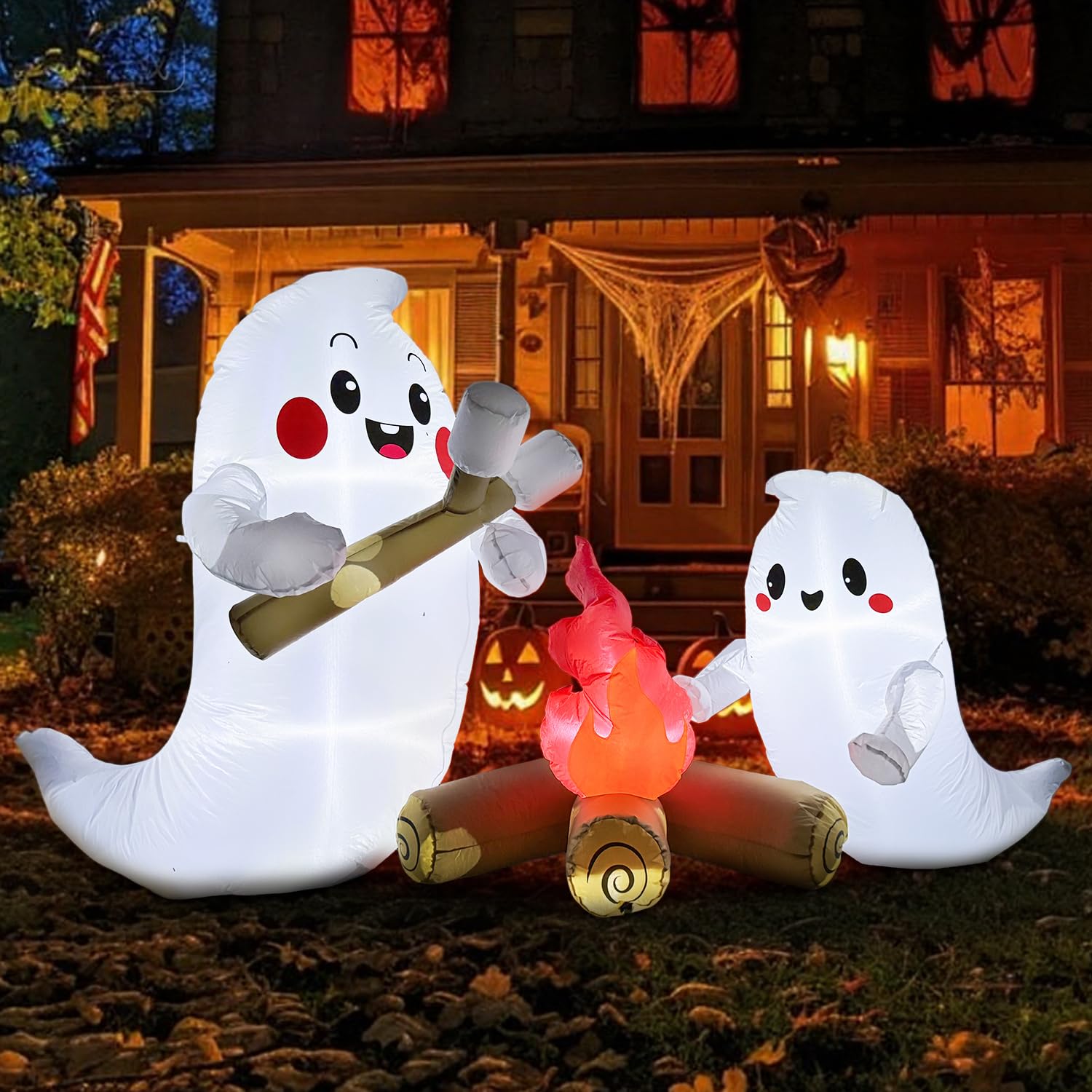 8FT Halloween Inflatables Roof Decorations, Mummy Holding Witch and Black Cat with Bandages, Holiday Blow Up Outdoor Decorations