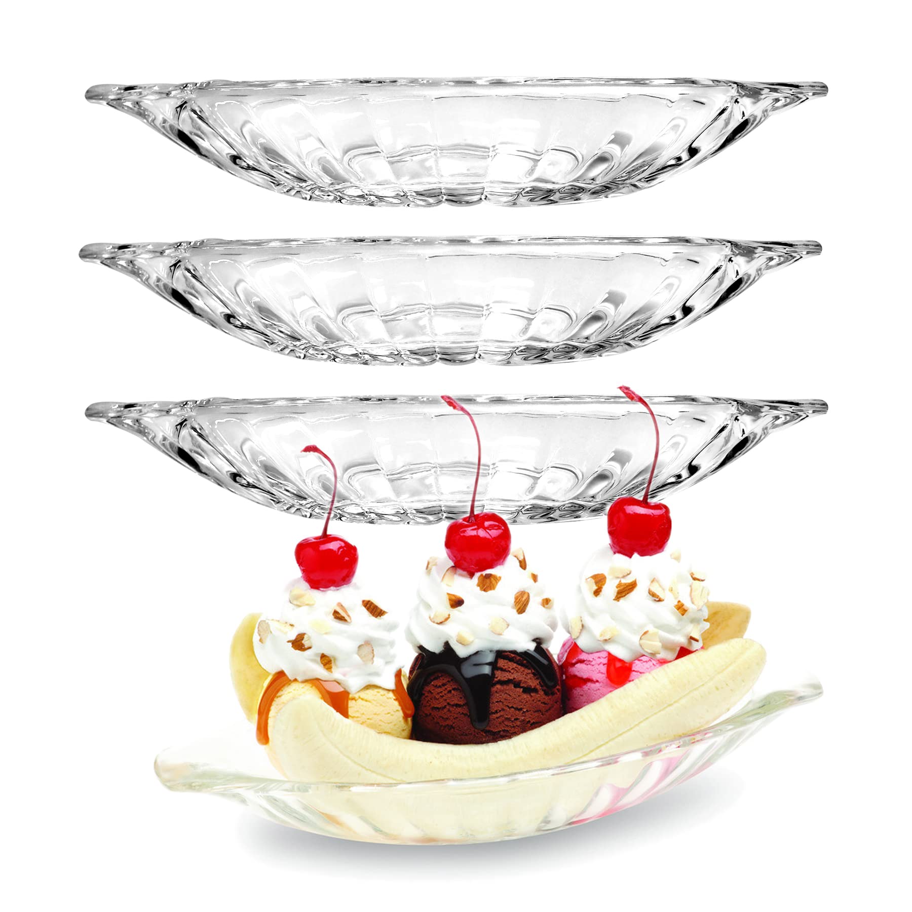 Binsakao Glass Banana Split Dish Boat, Ice Cream Sundae Dish, Clear Dessert Dishes Set Of 4, Stackable Dishwasher Safe Banana Sp