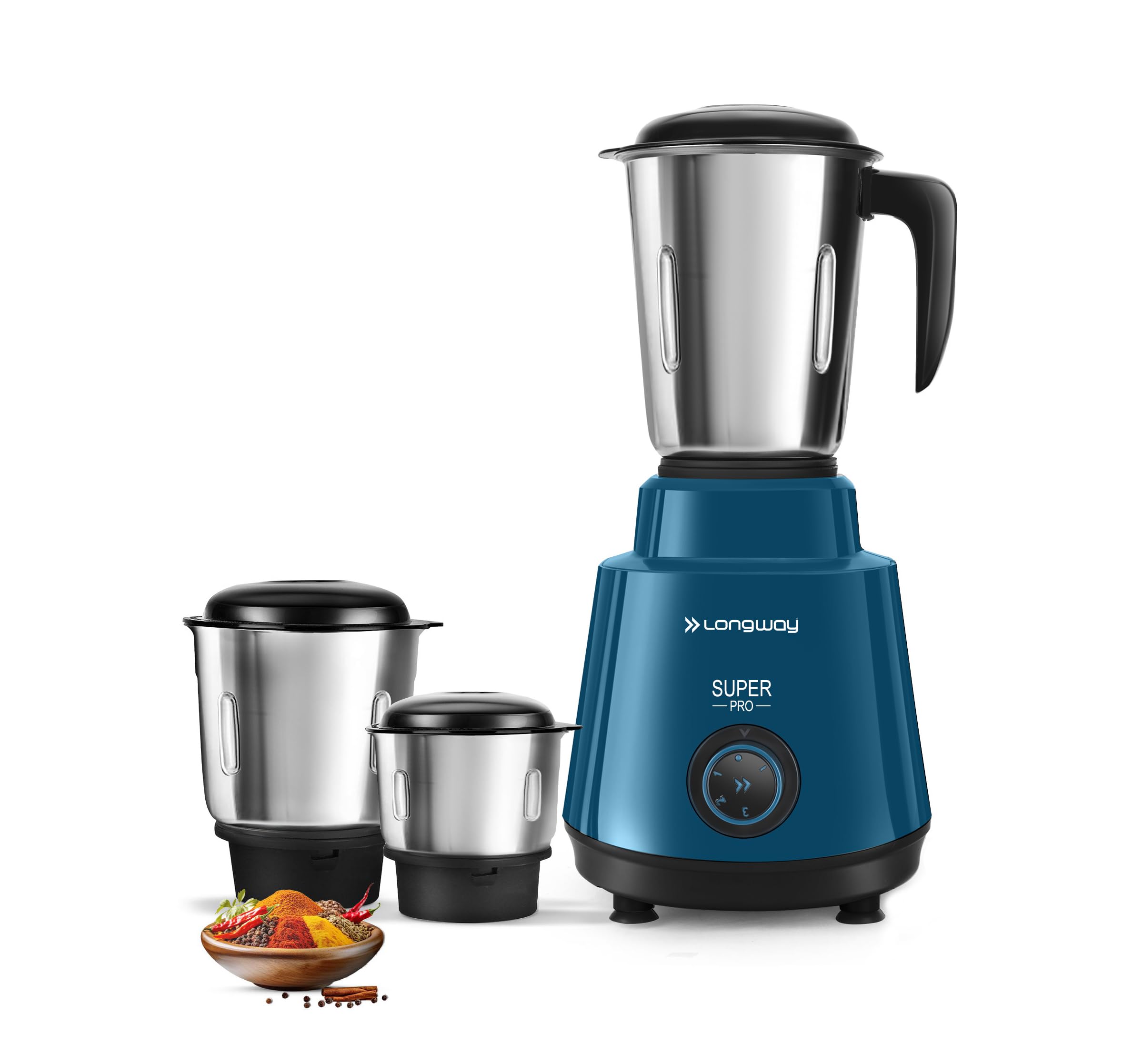 Longway Super Pro Mixer Grinder | Up To 700 Watt Powerful Motor | 3 Jars For Grinding, Mixing, Juicing (Teal & Black, 3 Jars)