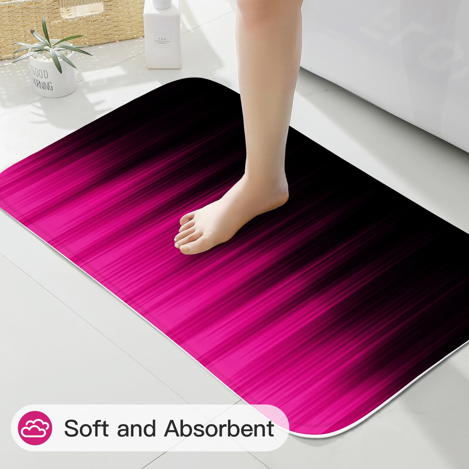 Litabel 4 Pcs Hot Pink And Black Gradient Shower Curtain Set With Rugs And Toilet Lid Cover, Modern Simple Waterproof Fabric Bat