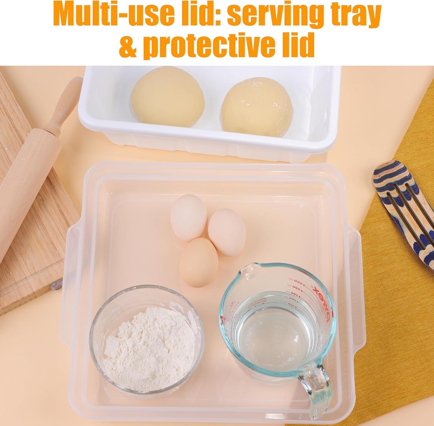 Luvcosy 3 Packs Pizza Dough Proofing Box Tray, Commercial Pizza Dough Containers, Stackable Pizza Storage Container, 1.6 Gal Dur