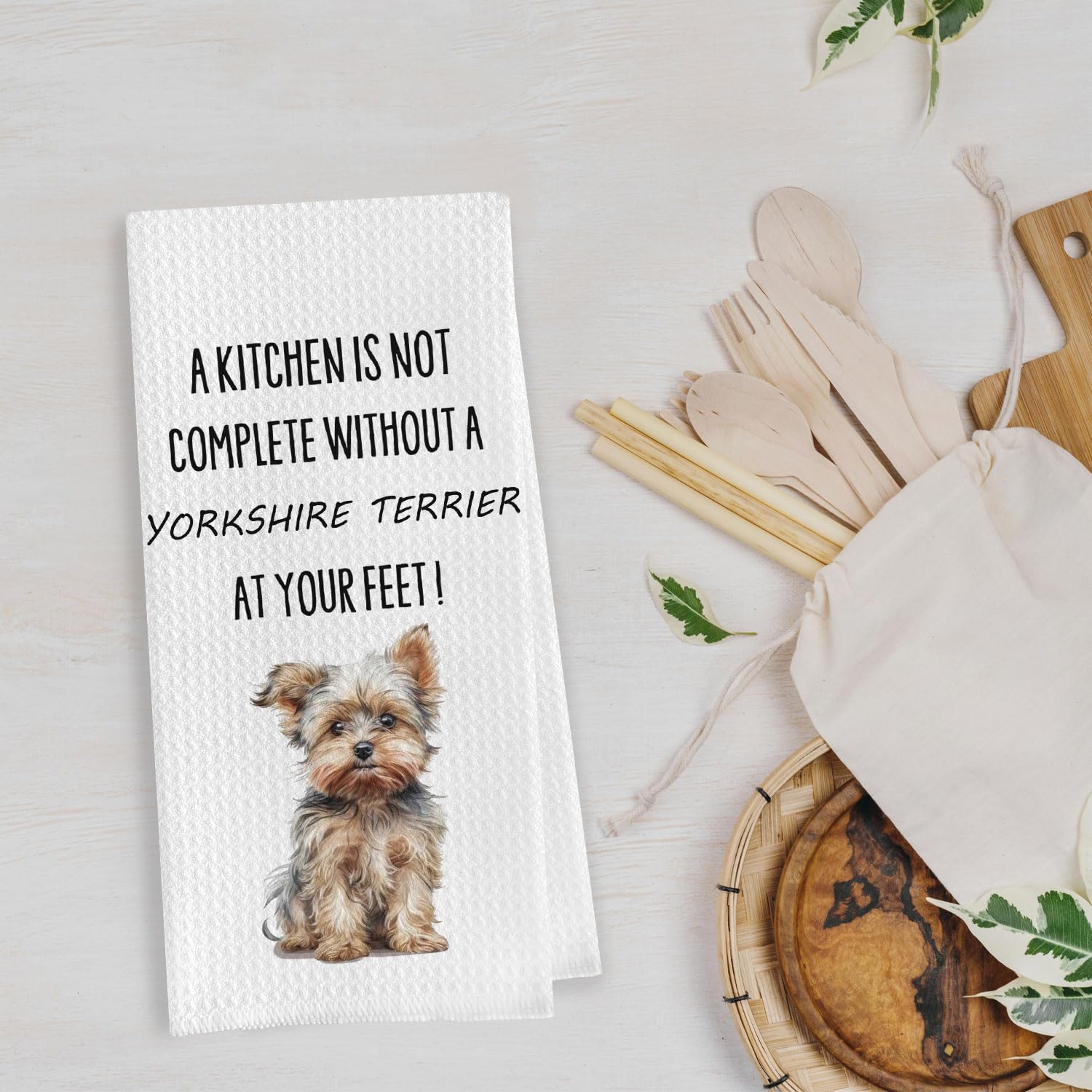 Geqtt Yorkie Gifts Dish Towels - Funny Yorkshire Terrier Decorative Waffle Weave Kitchen Towels, Yorkshire Terrier Hand Tea Towe