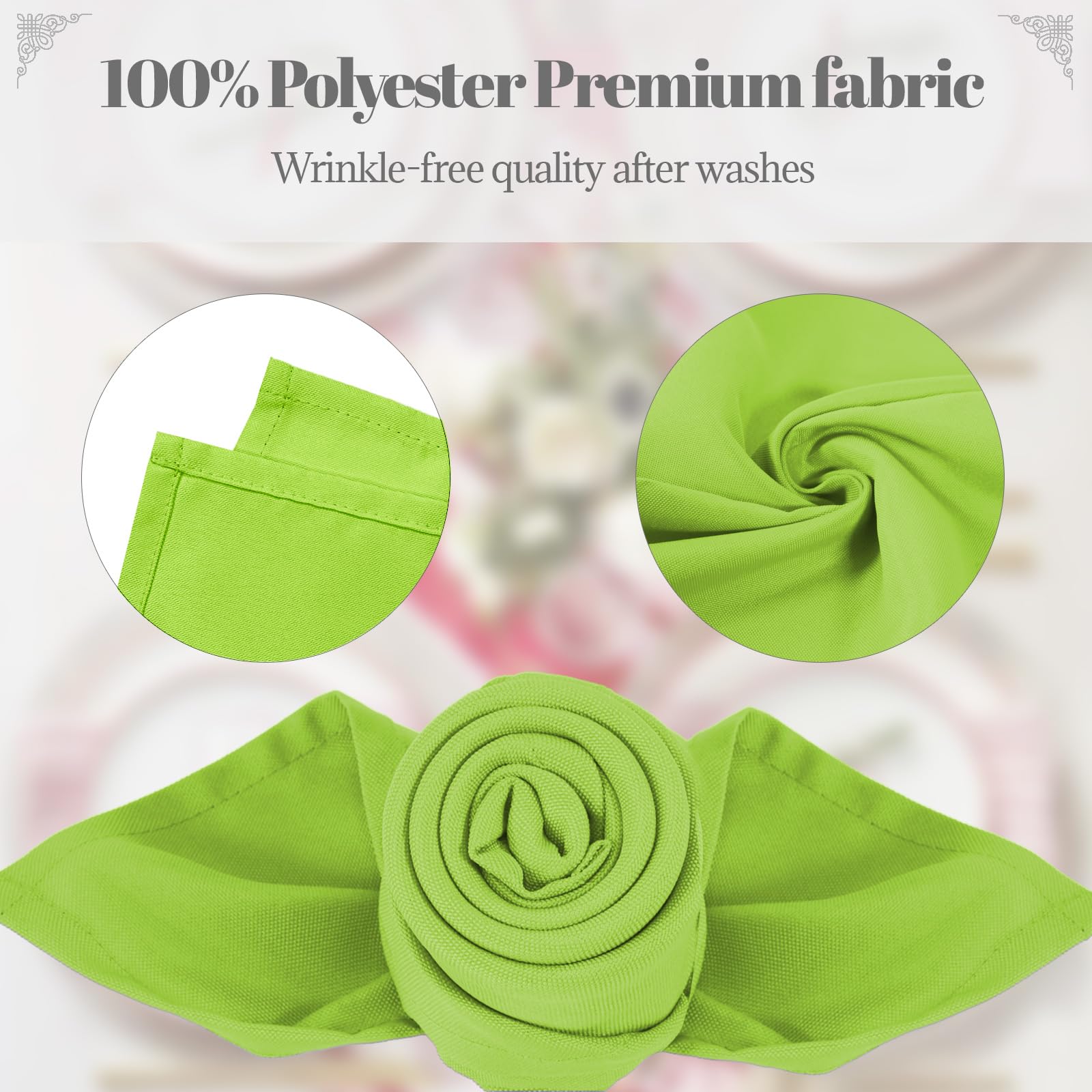 PLOYMONO Apple Green Heavy Duty Cloth Napkins - 17 x 17 Inch Solid Washable Polyester Dinner Napkins - Set of 8 Napkins with Hemmed Edges - Great for Weddings  Parties  Banquets Dinner & More