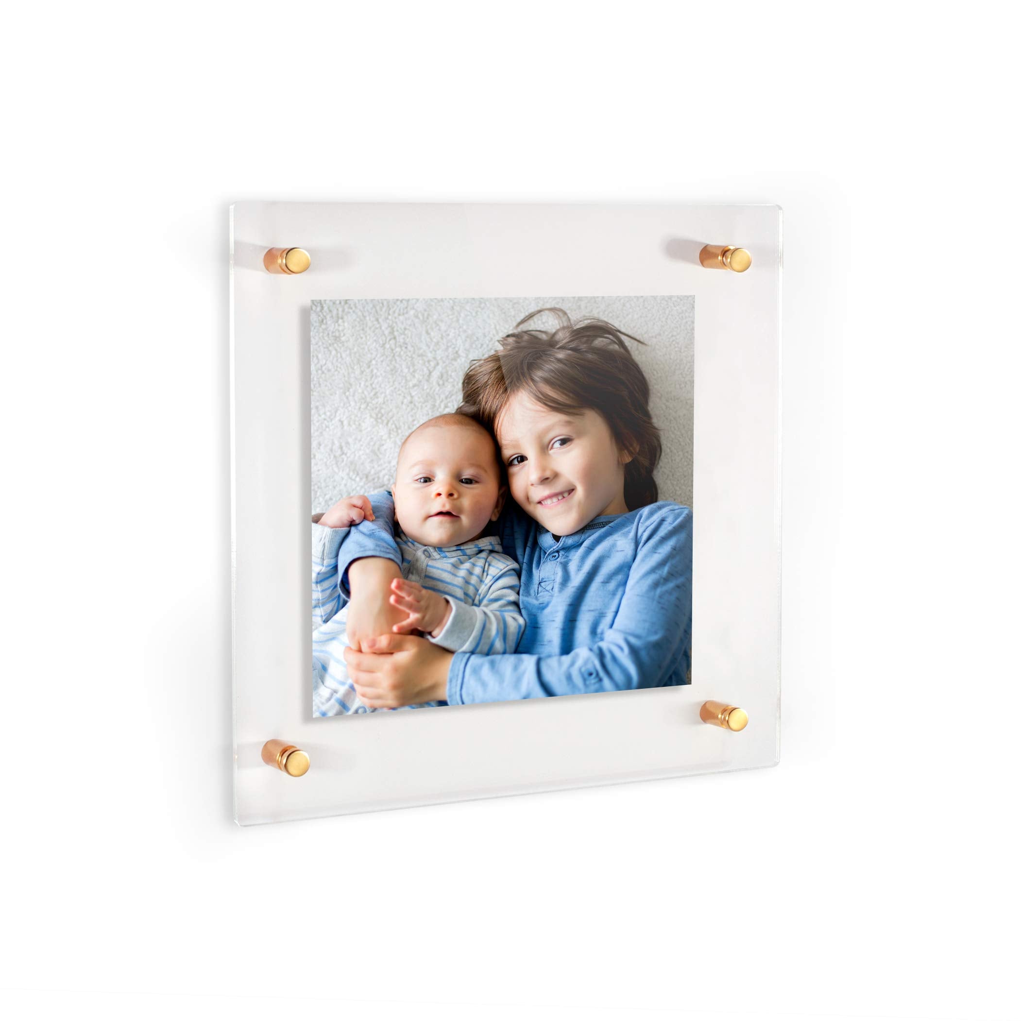 ArtToFrames Floating Acrylic Frame for Pictures Up to 14x14 inches (Full Frame is 18x18) with Gold Standoff Wall Mount Hardware,