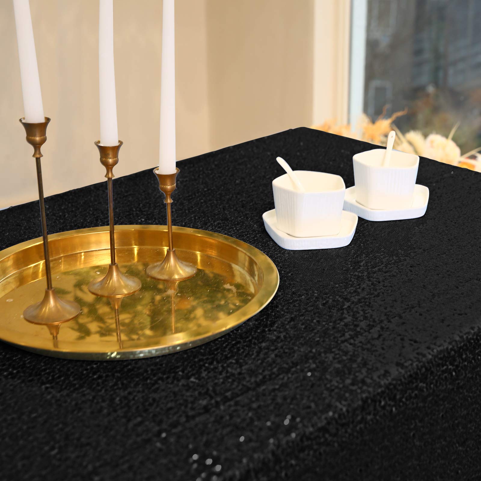 FYLEDAEE Black Halloween Sequin Tablecloths for Parties,Rectangle 60 X 102 inch Glitter Shiny Table Cover for Banquet Festival W