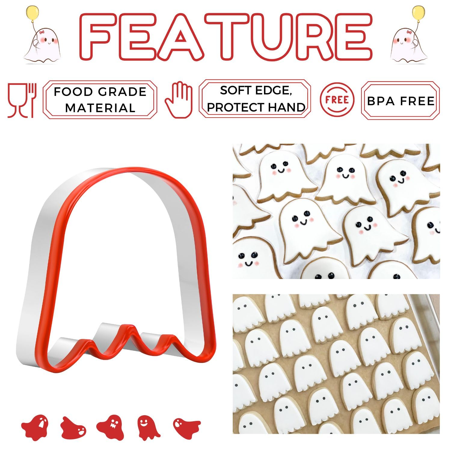 Crethinkaty 2 Pieces Halloween Ghost Cookie Cutter Set Small And Large Size With Soft Pvc Edge Halloween Cookie Cutters For Baki
