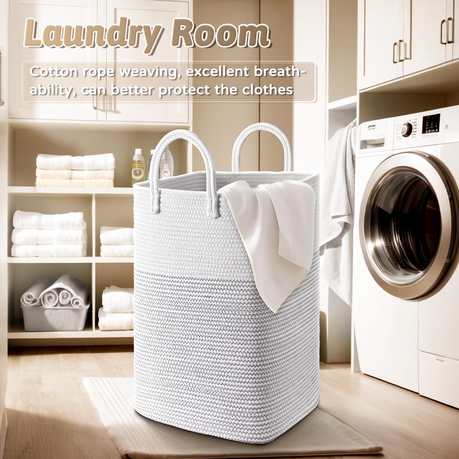 Artfeel Laundry Basket,Woven Cotton Rope Laundry Hamper,60L Versatile Storage For Dirty Clothes,Baby Toys,And Blankets In Bathro