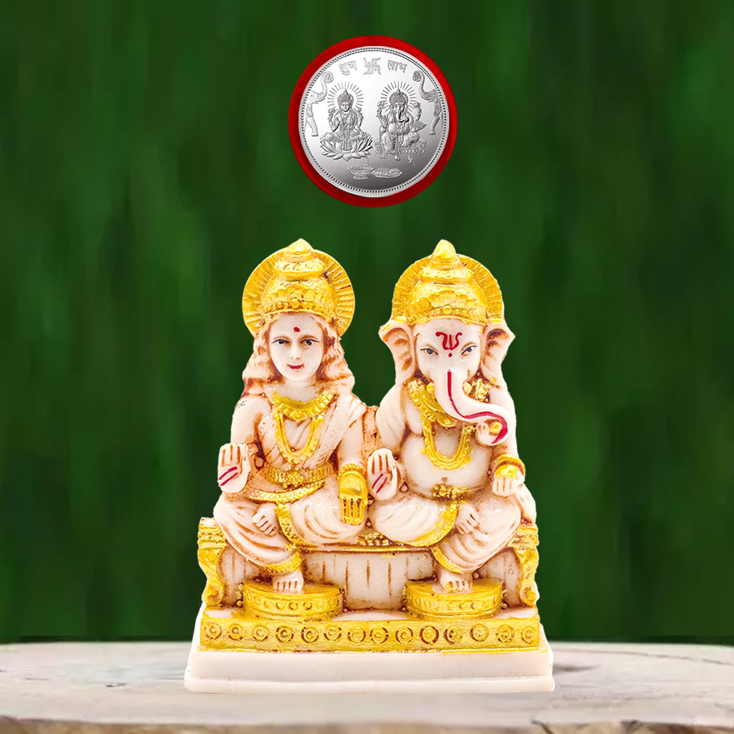 Kitlyn Laxmi Ganesh Statue For God Of Wealth For Success, Increase In Finance, Lakshmi Ganesh Silver Coin, Religious Idol & Figu