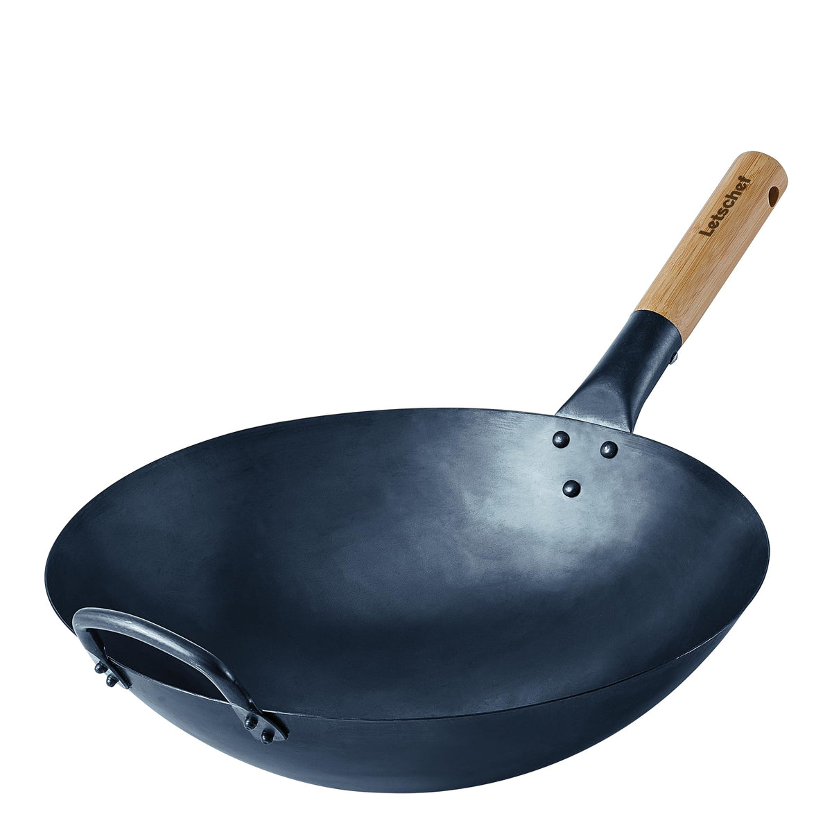 Letschef Preseasoned Carbon Steel Wok 14 Inches Hand Hammered Chinese Traditional Wok And Stir Fry Pan Round Bottom With Bamboo
