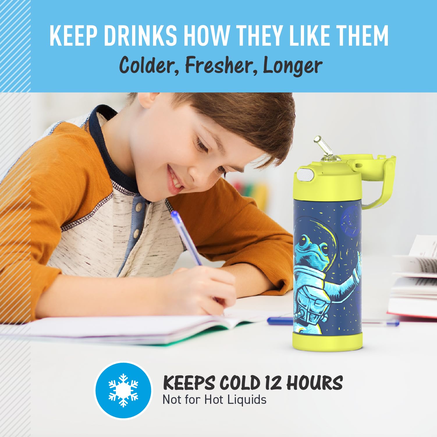 Thermos 410Ml Stainless Steel Non-Licensed Funtainer Bottle, Space Frog, 14 Oz