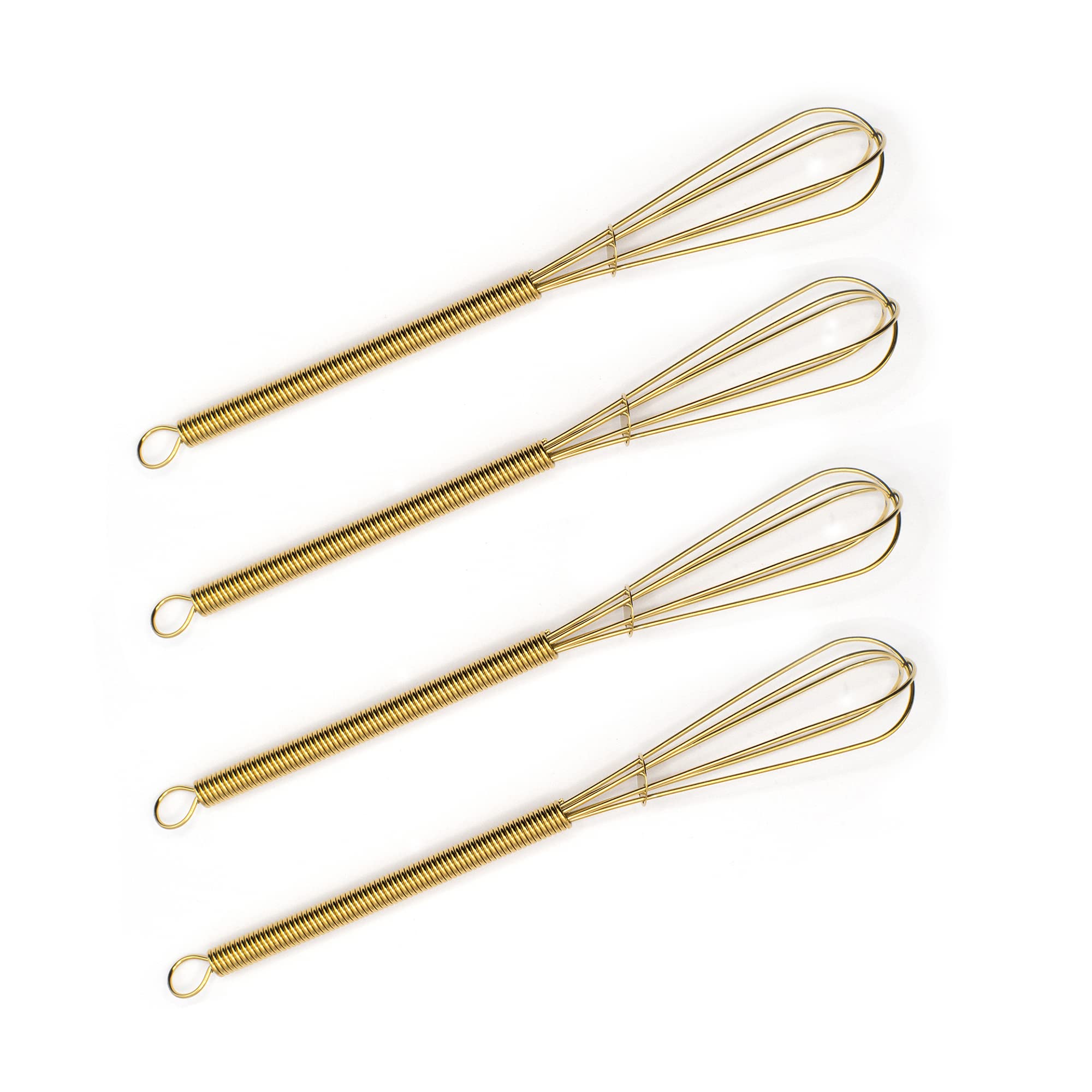 Mini Whisks 7 Inch 4Pcs Stainless Whisk, Hand Egg Mixer For Flour Cake Egg, Kitchen Cooking Baking Use Whisk (Gold)