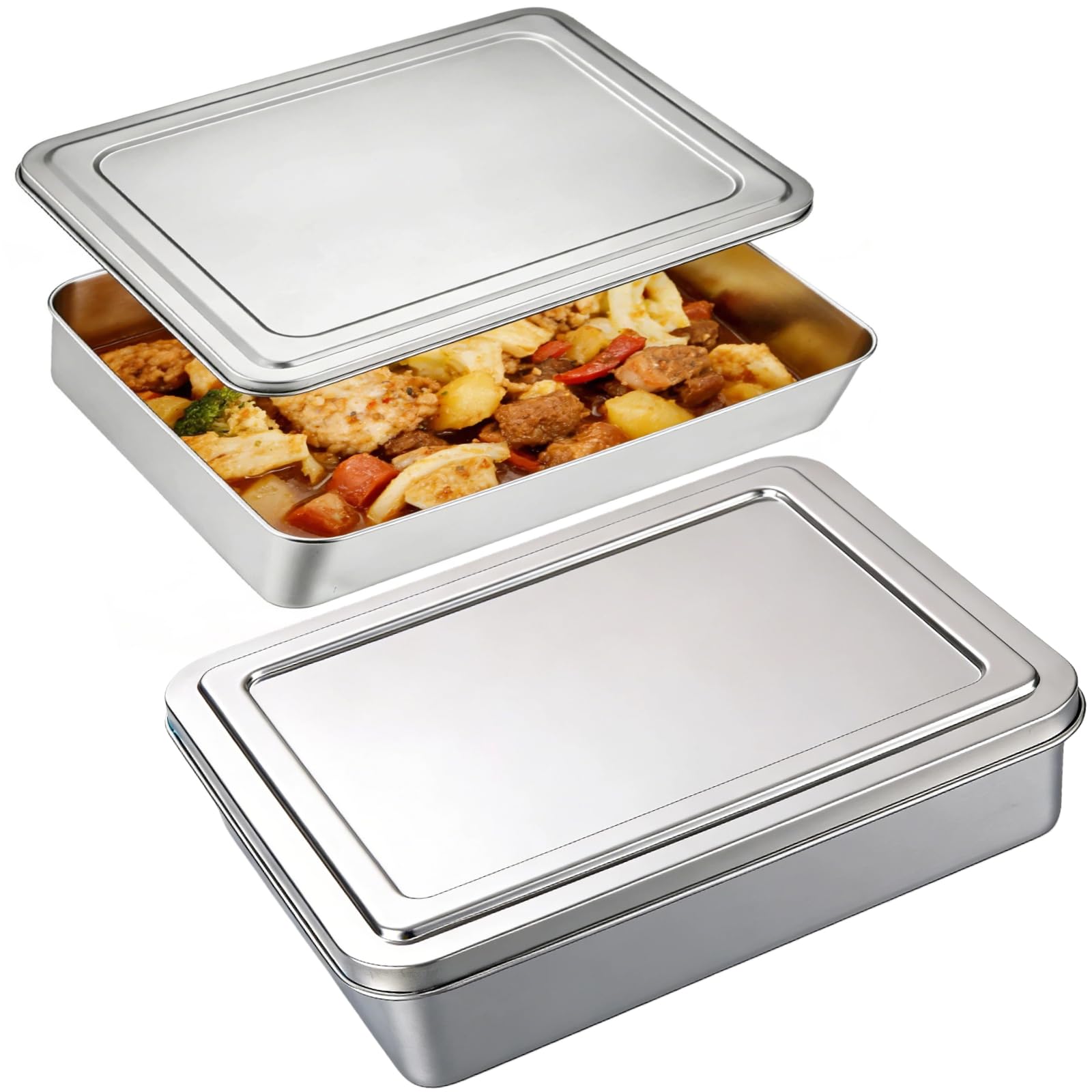 Stainless Steel Food Containers with Steel Lids, Stainless Steel Ice Cream Containers, Refrigerated Prepared Food Storage Boxes,
